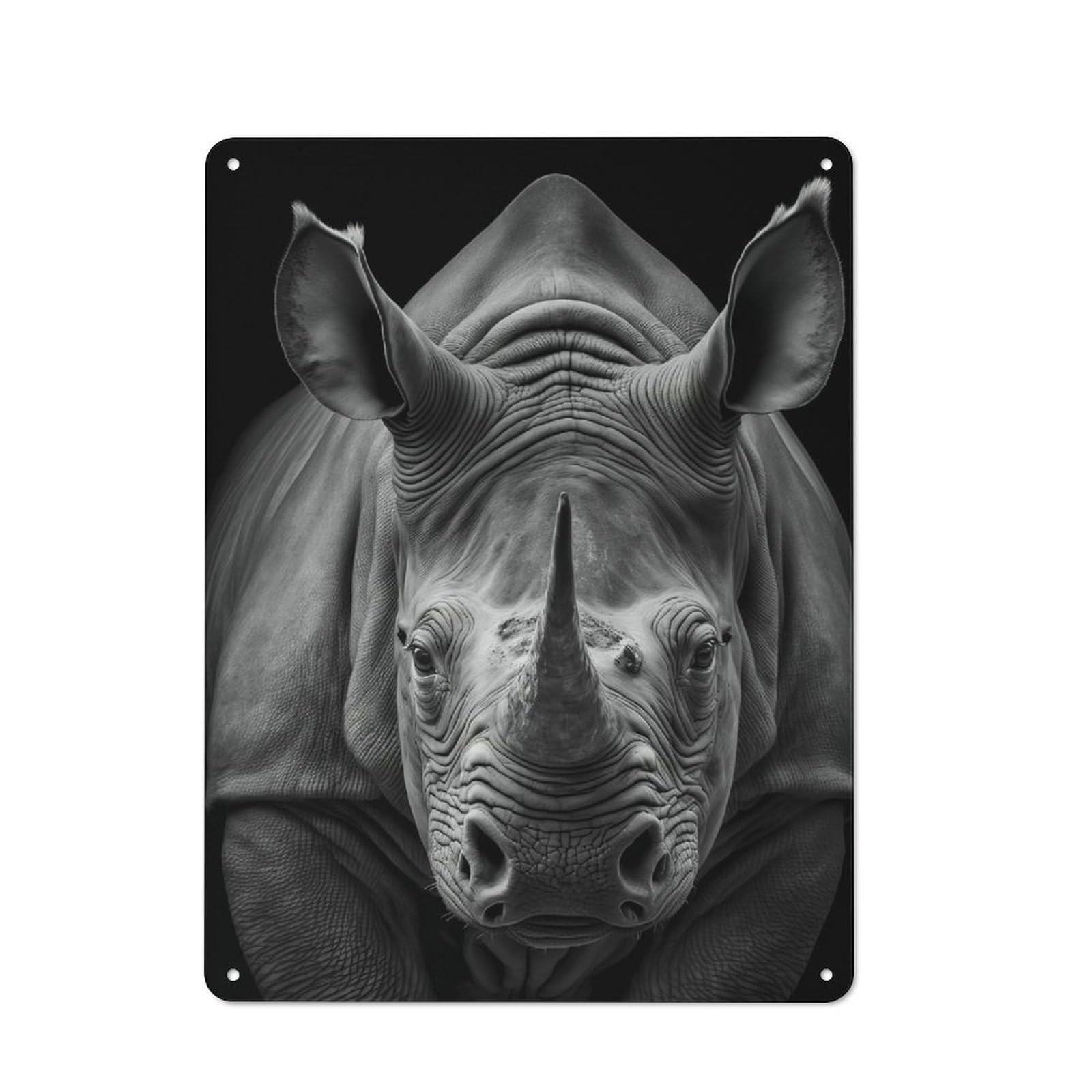 Portrait of A Rhinoceros Metal Wall Plaque 40x30cm, Character Room Wall Plaque for Hallway, Home Bar, Garage Or Study