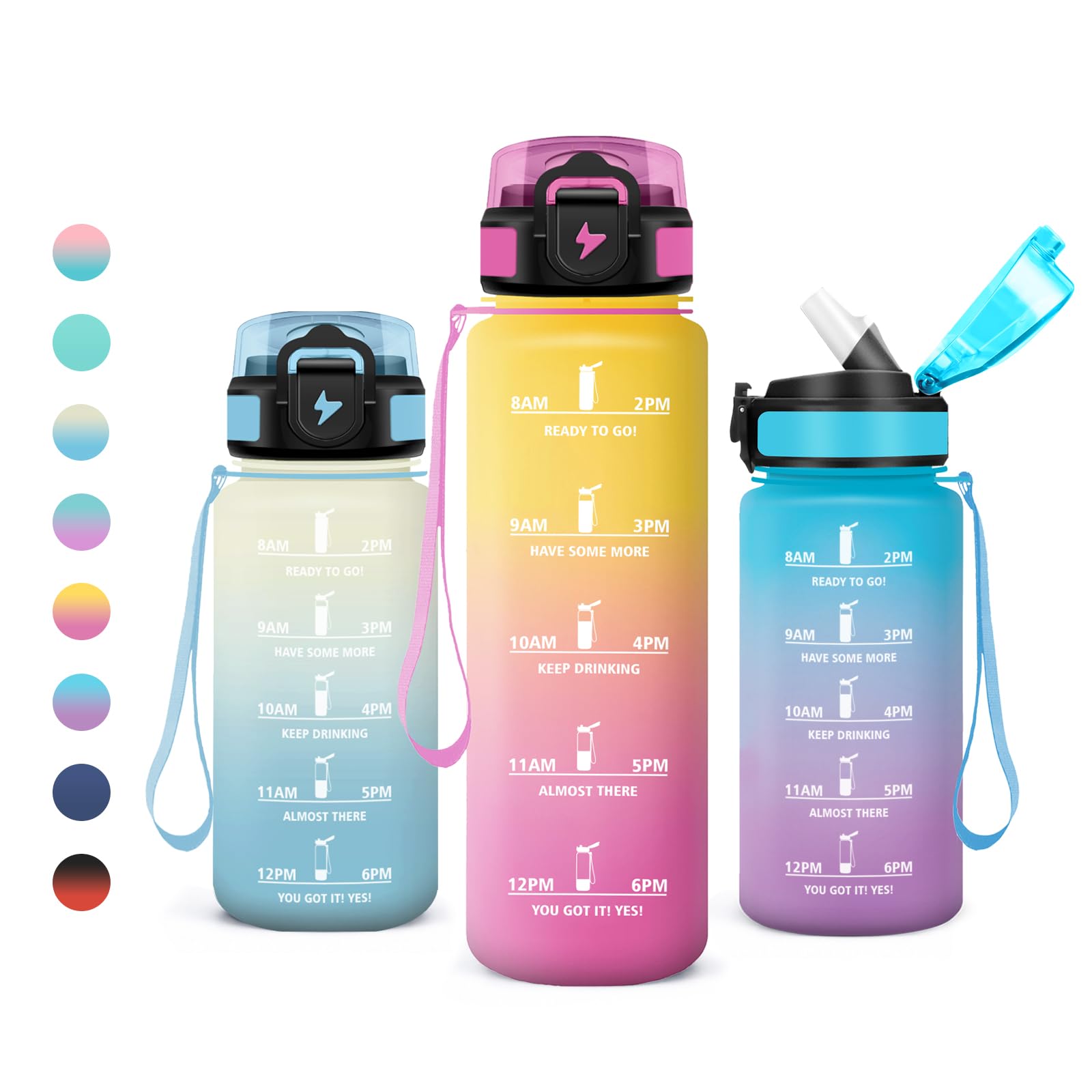 JAPORIA 1L Water Bottle with Straw BPA Free Reusable Leak Proof Motivational Water Bottles for Camping, Outdoor, Gym, Yoga