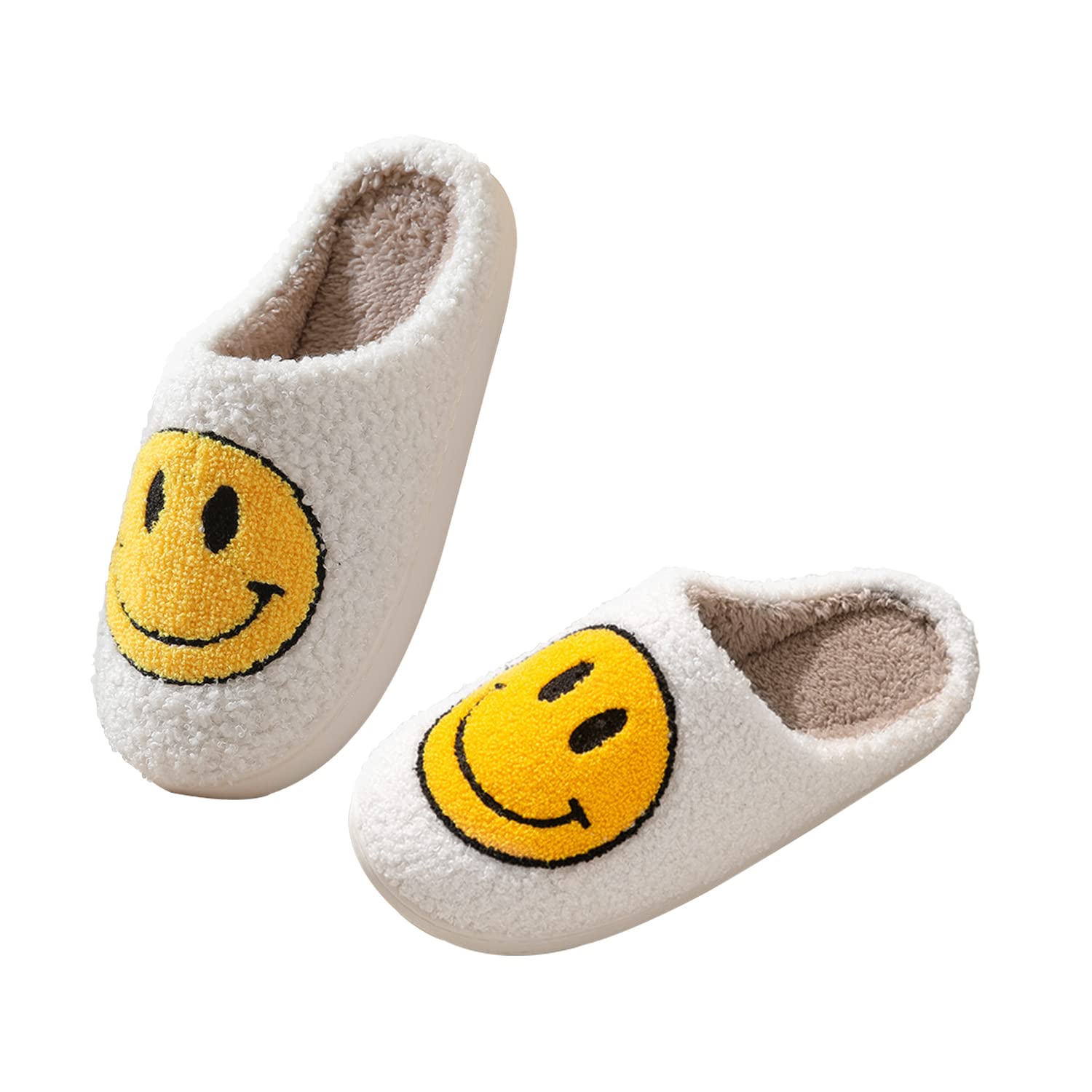 Smile Face Slippers for Women Happy face slippers Retro Soft Plush Warm Slip-on Slippers, Cozy Indoor Outdoor Slippers