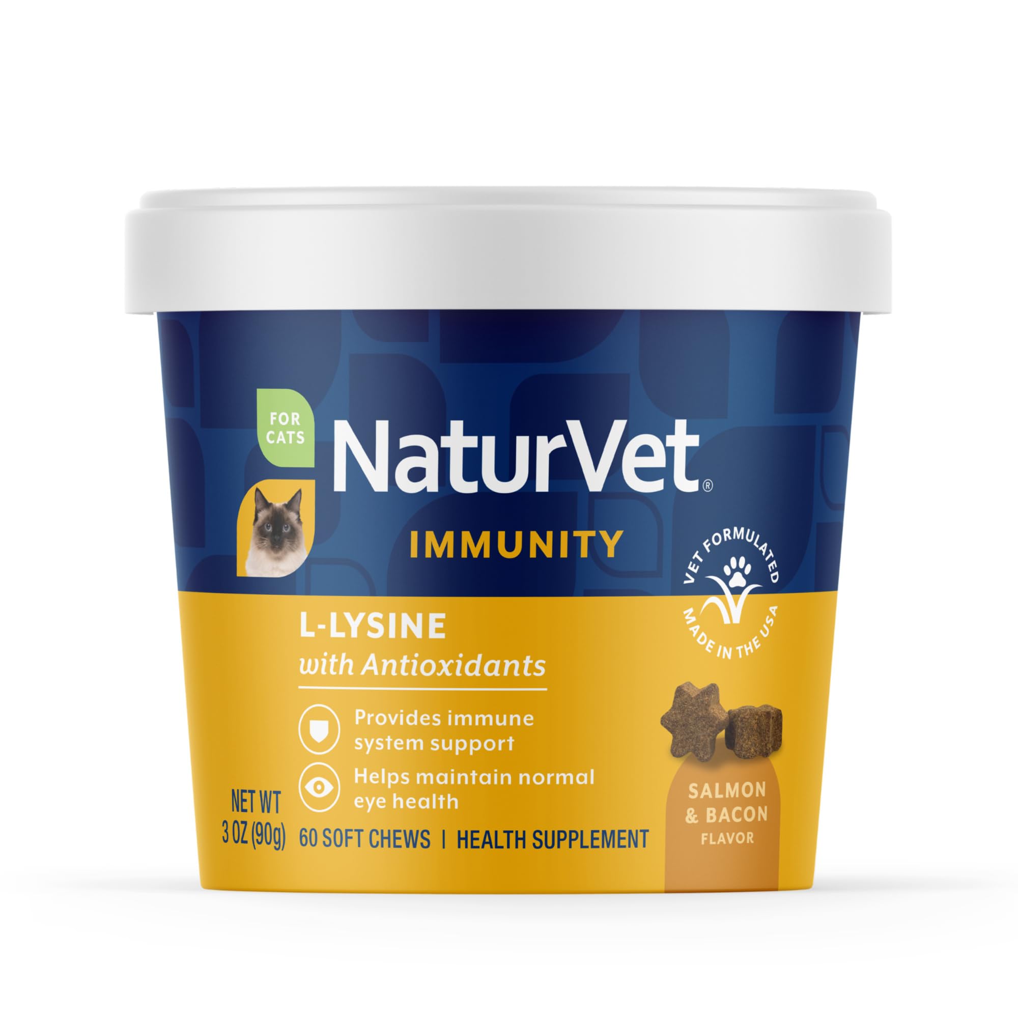 NaturVet L-Lysine Immune Support Plus Antioxidants Cat Supplement – Helps Support Eye Health, Immune System for Cats – Includes Amino Acids – 60 Ct. Soft Chews, 30-Day Supply
