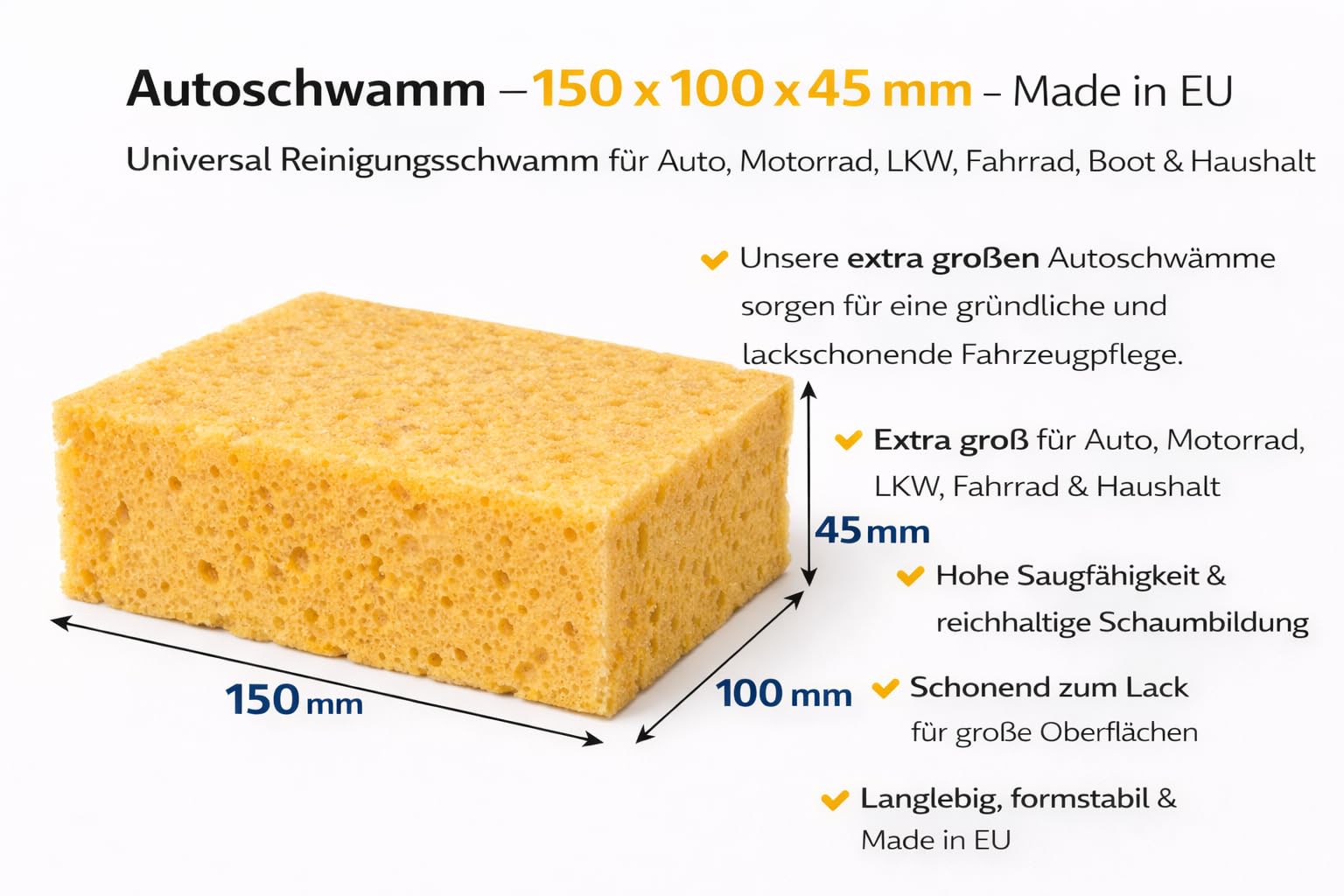 70 Stück Autoschwämme Großpack 150x100x45 mm – Waschschwämme für Autopflege & Reinigung