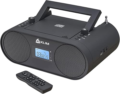 Klim Boombox B4 - Sistema de audio portátil con reproductor de CD + radio AM/FM con reproductor de CD, MP3, Bluetooth, AUX, USB + modo inalámbrico e