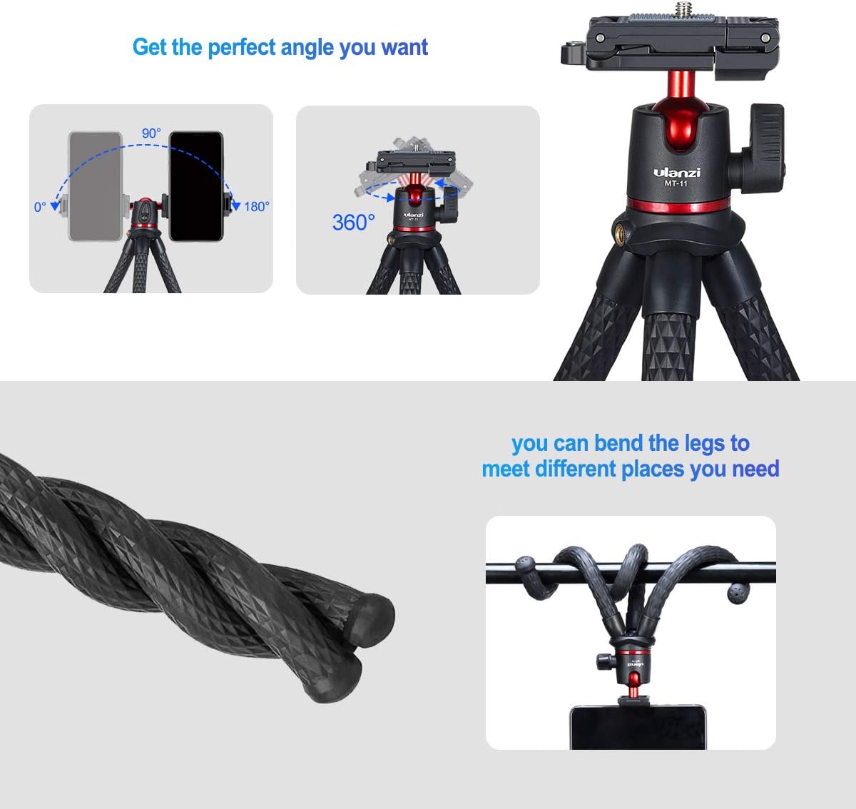 🔥 Flash Sale ULANZI Camera Tripod w Remote,3 in 1 Mini Flexible Tripod Stand with Hidden Phone Holder,Cold Shoe Mount,GoPro Adapter,1/4'' Screw for Magic Arm,Compatible with iPhone 12 Mini Pro Max All Cameras