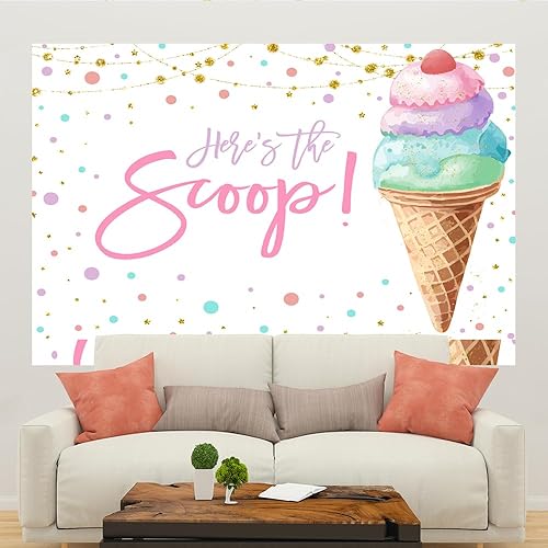 Miniatura 5 de Lofaris Fondo de helado rosa de 5 x 3 pies con texto en inglés "Here e's The Scoop Sweet One Two Sweet Summer Back" para princesa niña, feliz