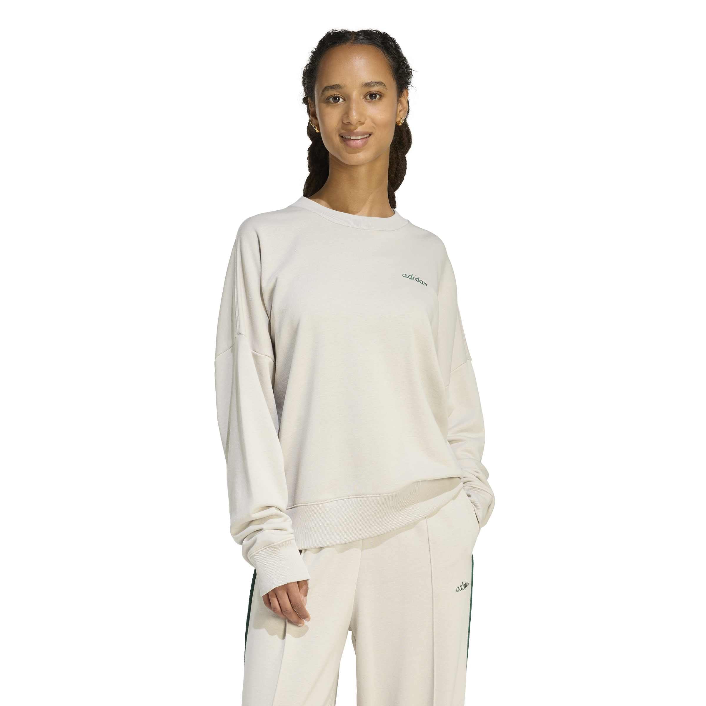 adidas dames Seasonal Essentials Colorpop Sweatshirt with Embroidered Graphic, wonder alumina/collegiate green, S