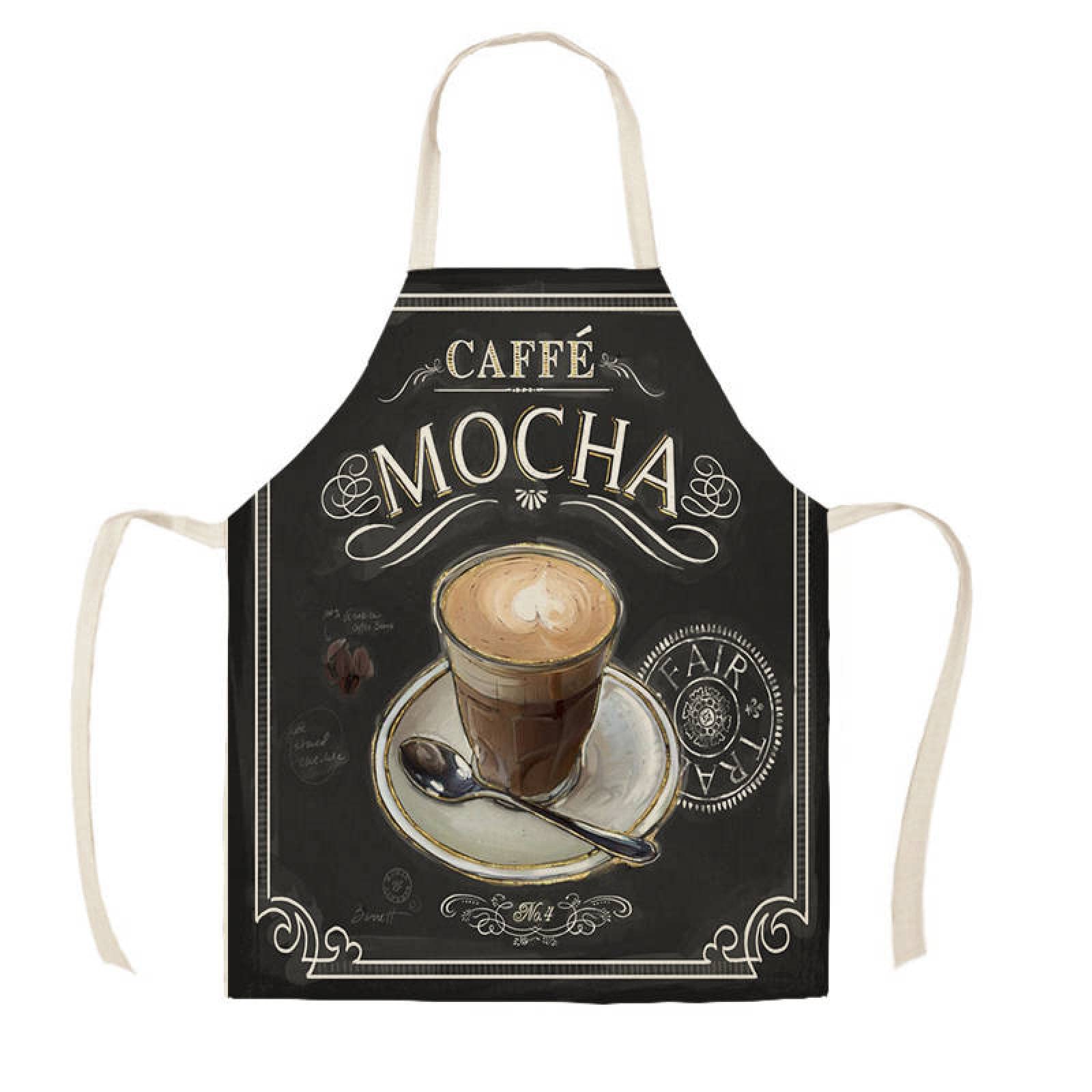 Taza De Café Delantal Impreso Delantal De Limpieza Del Hogar Delantal Sin Mangas Cocina Anti-aceite Anti-incrustante Delantal De Lino Cafetería Restaurante Camarero Uniforme De Trabajo