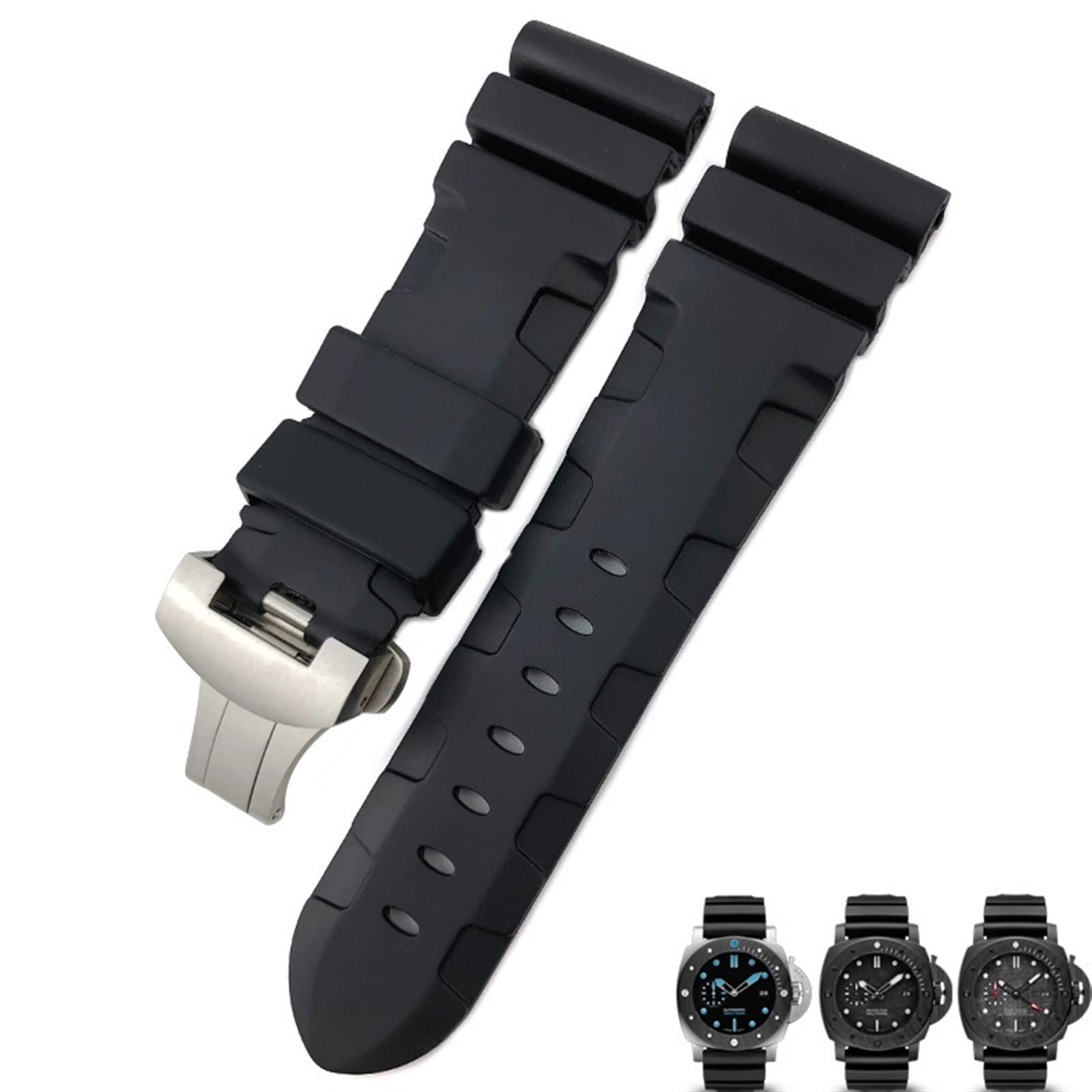 EPANO Uhrenarmband aus Naturkautschuk, 26 mm, für Panerai, tauchfähig, Luminor, PAM, Schwarz, Blau, Rot, Orange, Schmetterlingsverschluss, 26mm B B, Achat