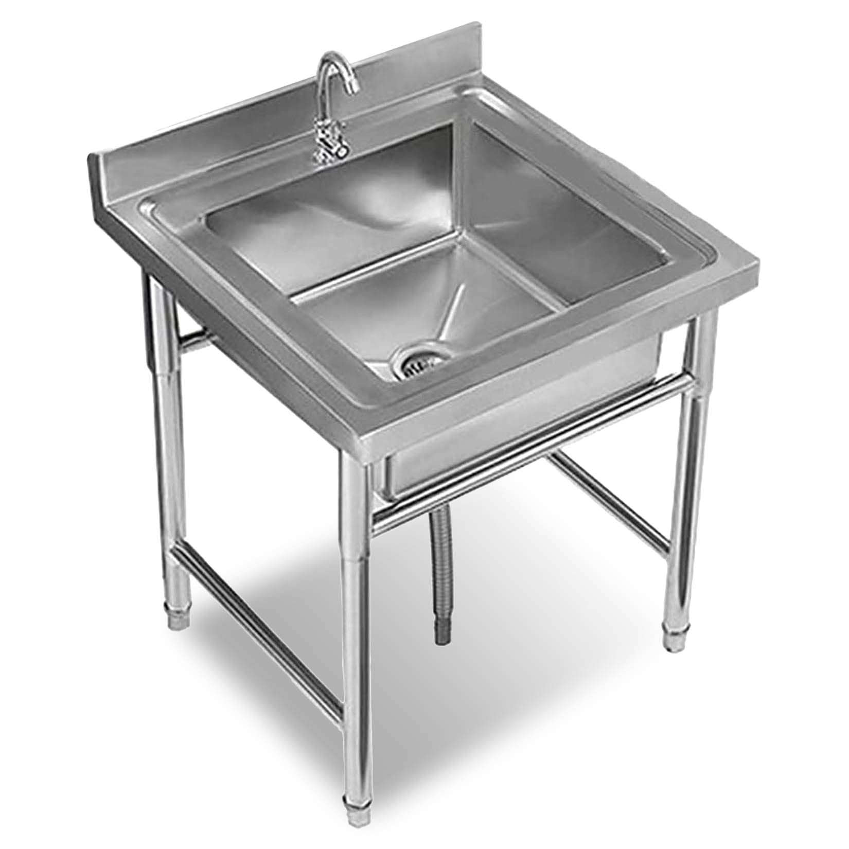 ZTCHSENZT Sink,Kitchen Utility Sink,Single Bowl Commercial 304 Stainless Steel Kitchen Sink 1 Compartment FreeStanding Utility for Restaurant, Laundry, Garage and Backyard, Faucet,