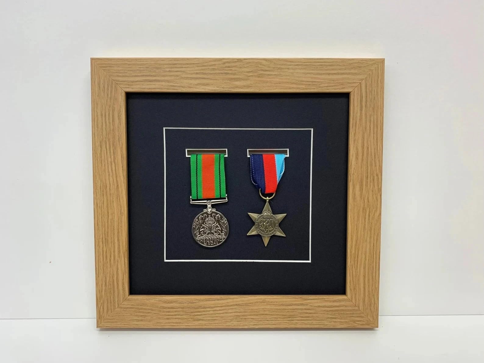 Kwik Picture Framing Ltd 2 Medal Military Shadow Box Display Frame 27x27cm, Black Mount - War Medal Display Case | Army RAF Navy Memorabilia Wall Hanging Frame