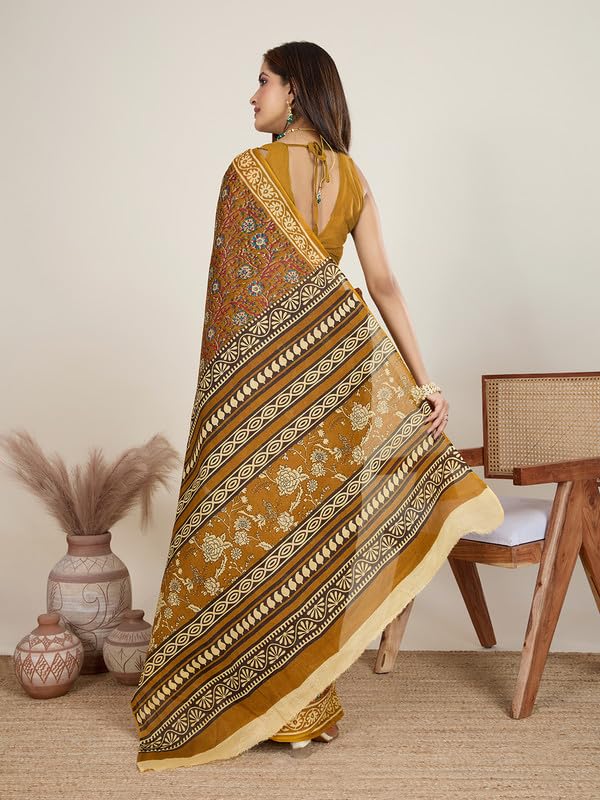 SHANVIKA Women's Pure Cotton Saree-Kalamkari Print Without Blouse Piece (Snv-Kalamkari-21) 1