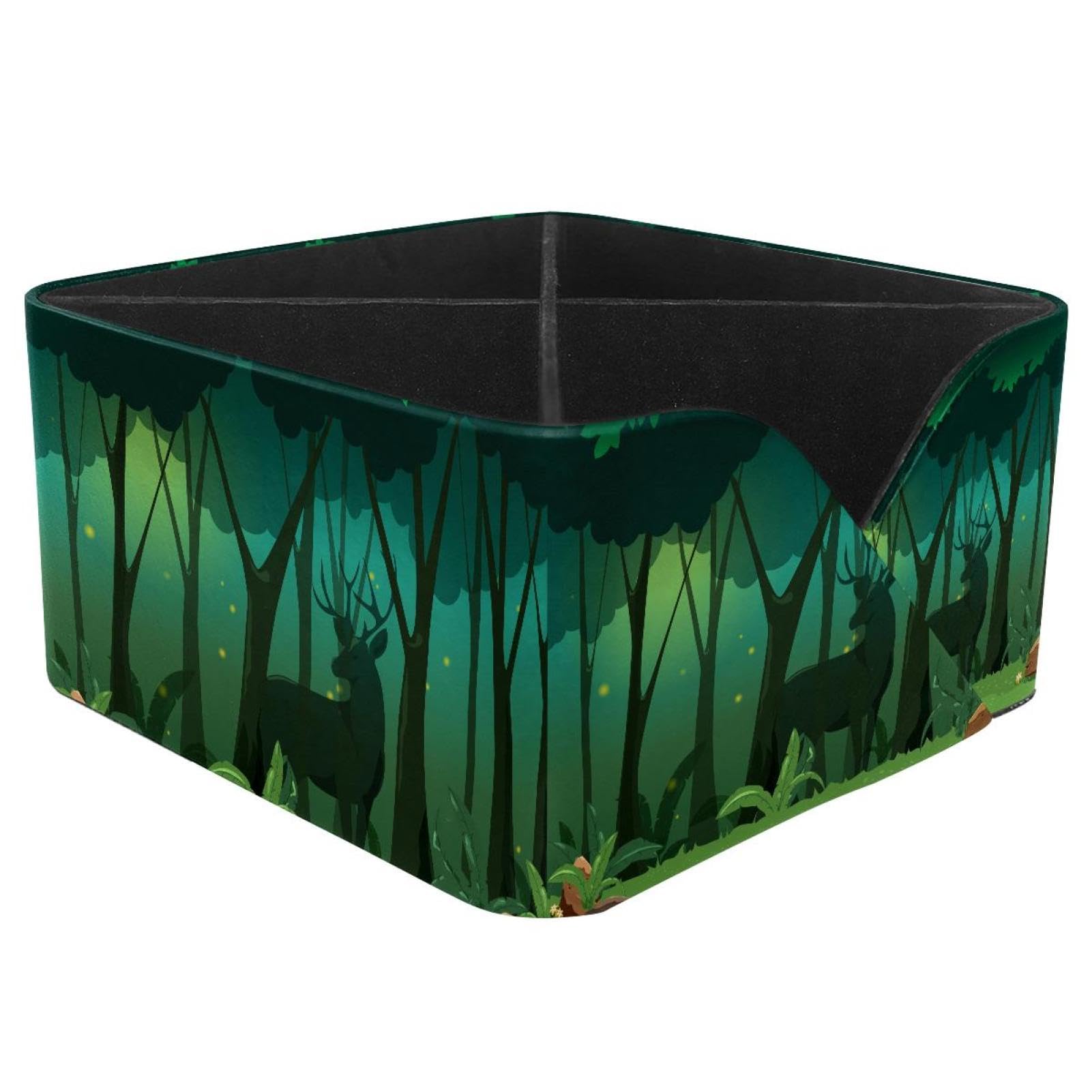 KengjuTesu Magic Night Deer Green Night Forest Jungle Landscape Desktop Organizer Pen Holder, Rectangular Pencil Cup for Office, Study and Makeup Stations