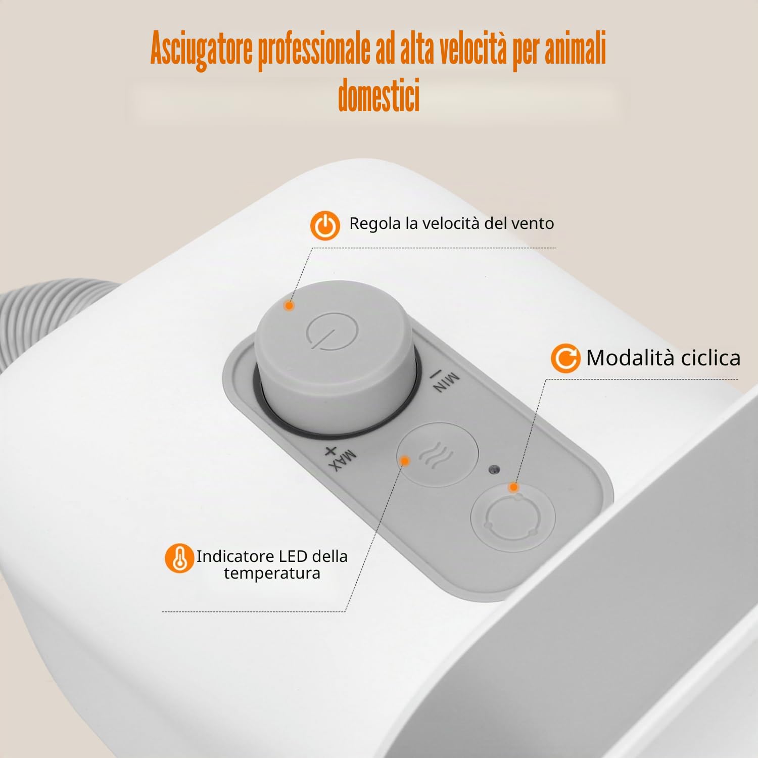 Nobleza Pet Blower - Asciugacapelli professionale per cani, con 4 beccucci, velocità/calore regolabile, tubo e spazzola, basso rumore