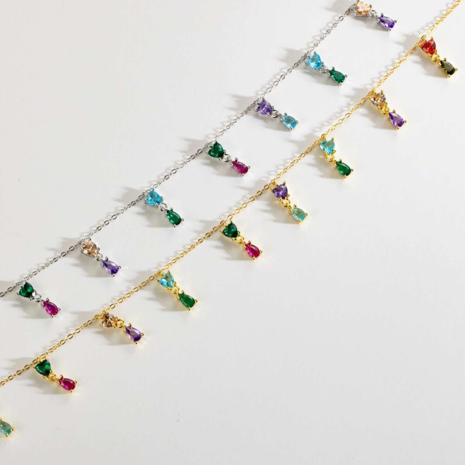 Weav 925 Sterling Silver Gold Colorful Zircone Cz Charm Pendant Choker Women Party Wedding Jewelry Arcobaleno Colorato