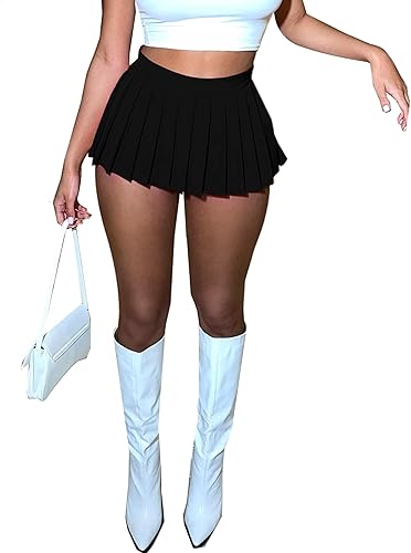 BemorRun Mini falda skater acampanada plisada para mujer, falda sexy para club, falda Y2K, cintura elástica, falda de escuela para niña