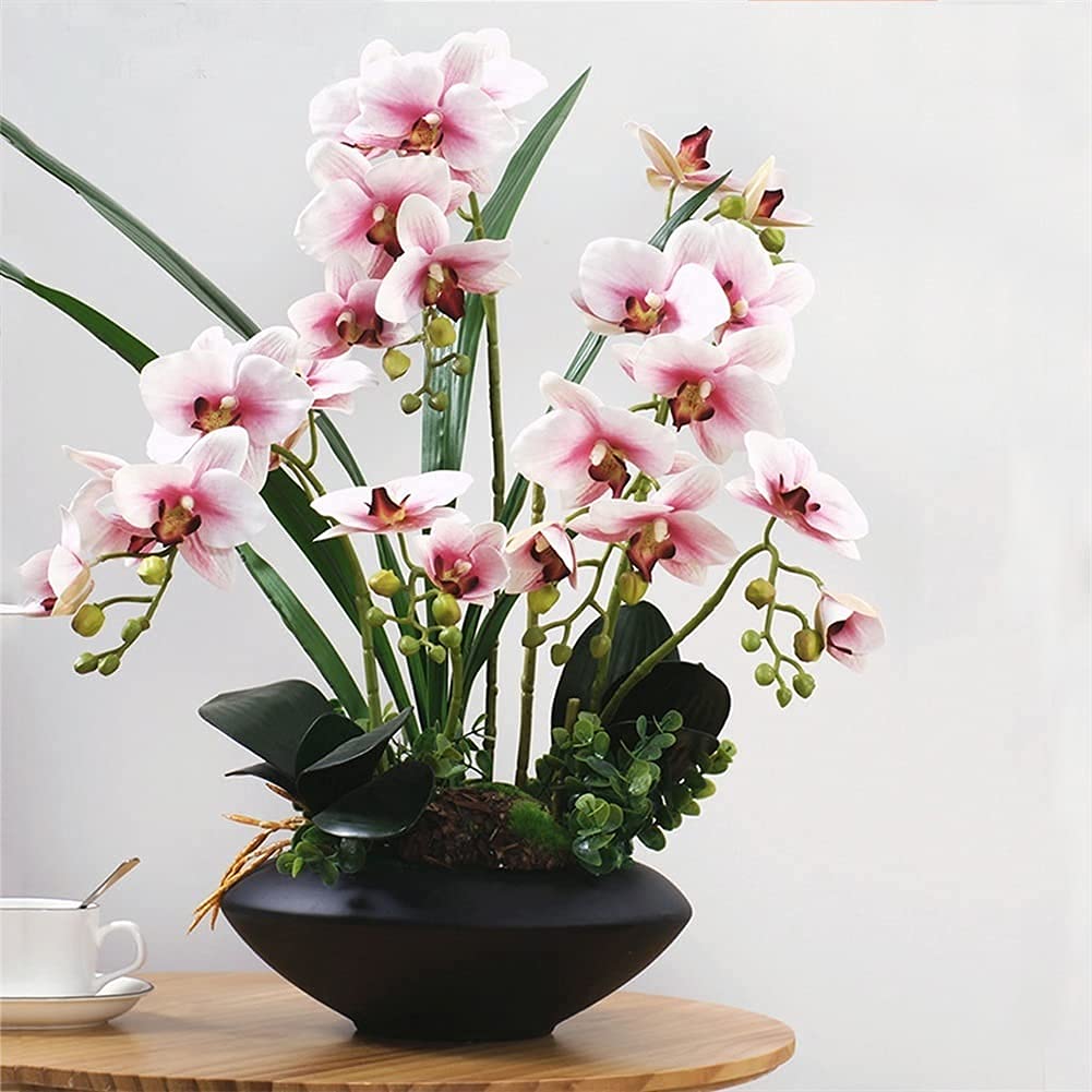 Orchidée blanche artificielle avec vase décoration sans entretien pour salon et bureau