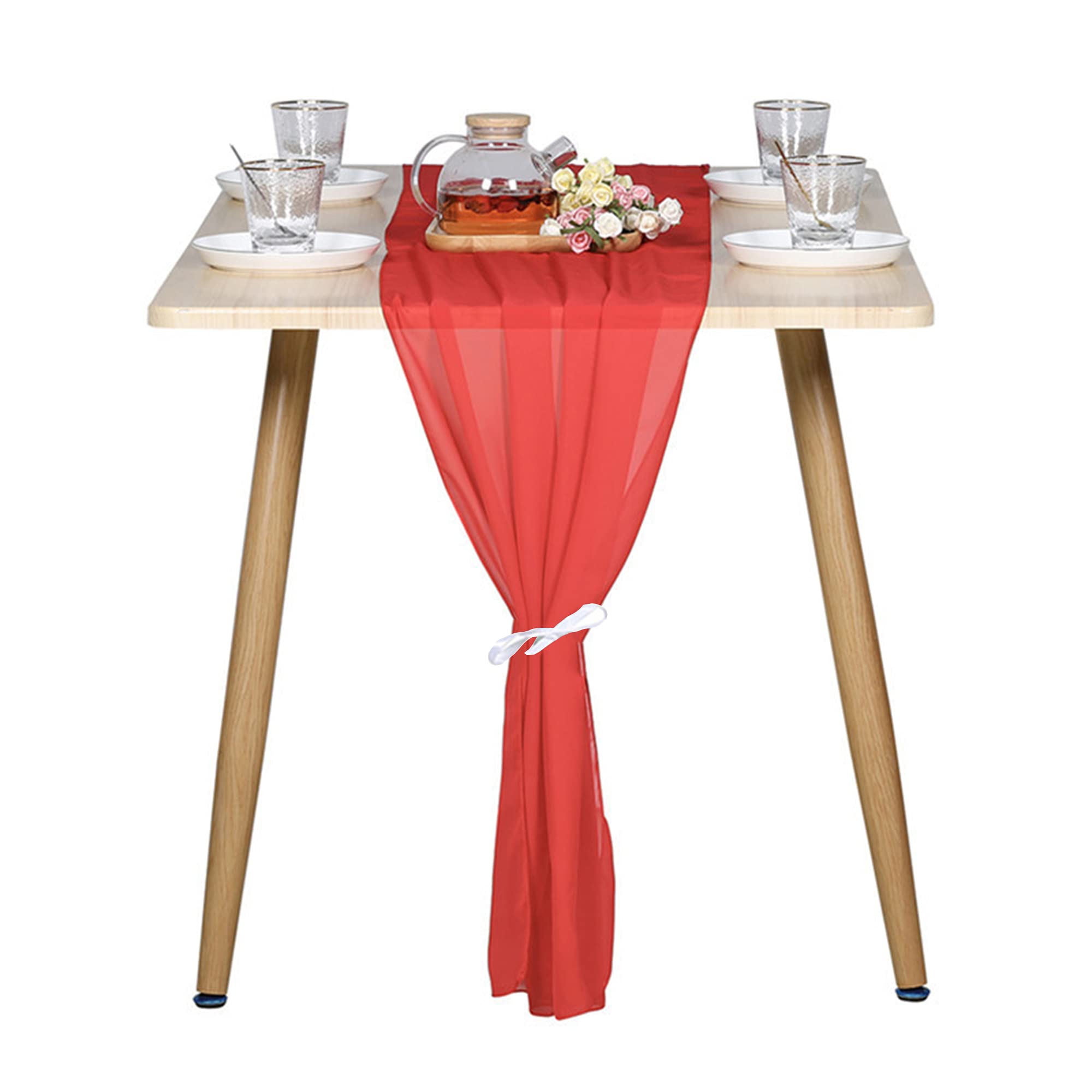 Wangle Romántico camino de mesa de gasa para decoración de mesa de recepción de boda, elegante, mantel decorativo para recepción y cualquier fiesta, 10 unidades, 70 x 300 cm, rojo