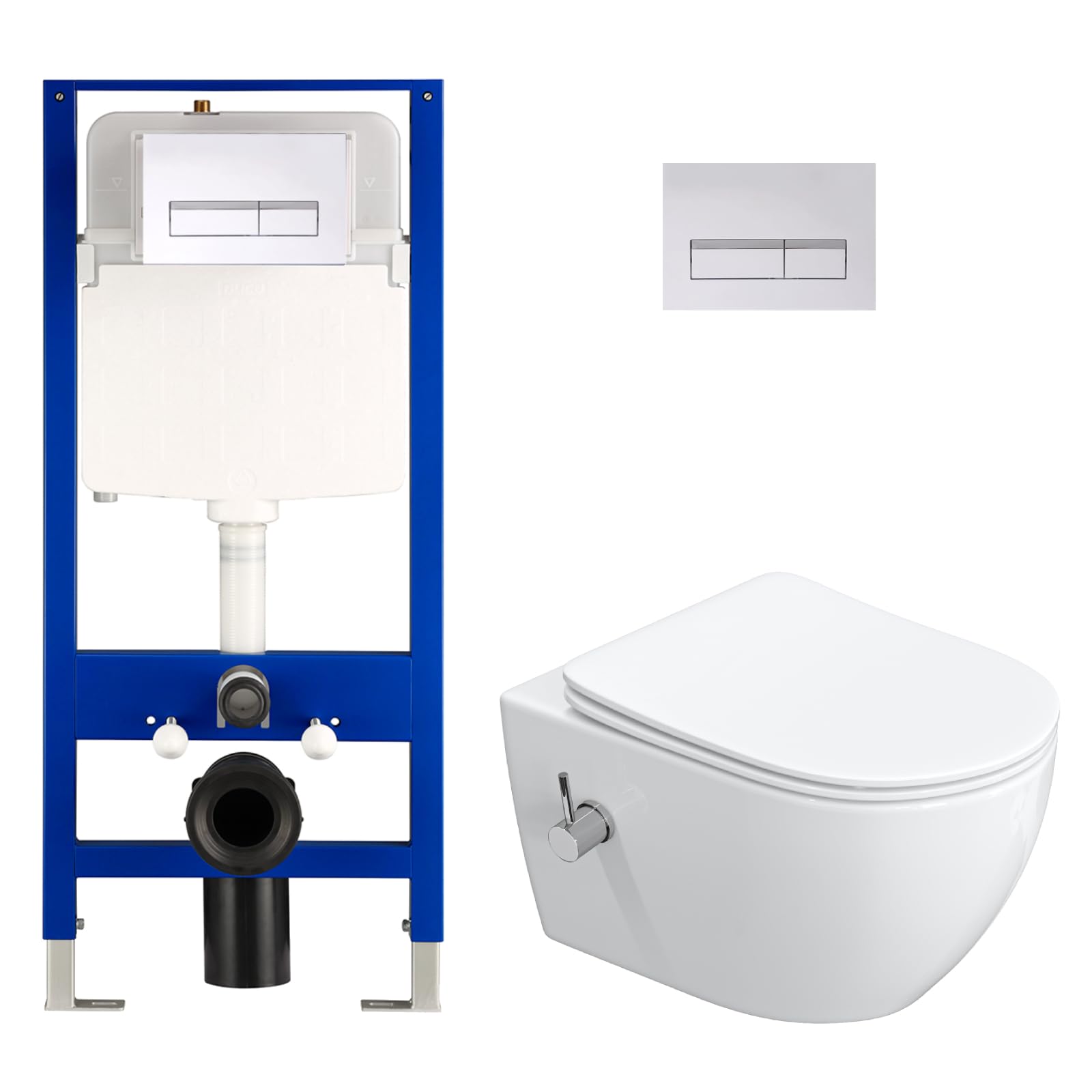 HOROW Dusch WC Kalt Wasser mit 01H Unterputz Spülkasten Set | Taharet WC mit Unterputz Spülkasten Set, Frauenfreundliches Dusch-WC, HDPE und 400kg Tragkraft Eisenregal Korrosionsbeständig