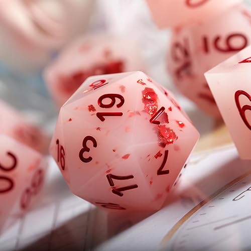 Miniatura 4 de DNDND - 7 dados de resina D&D con estuche de regalo para Dungeons and Dragon (fresa)