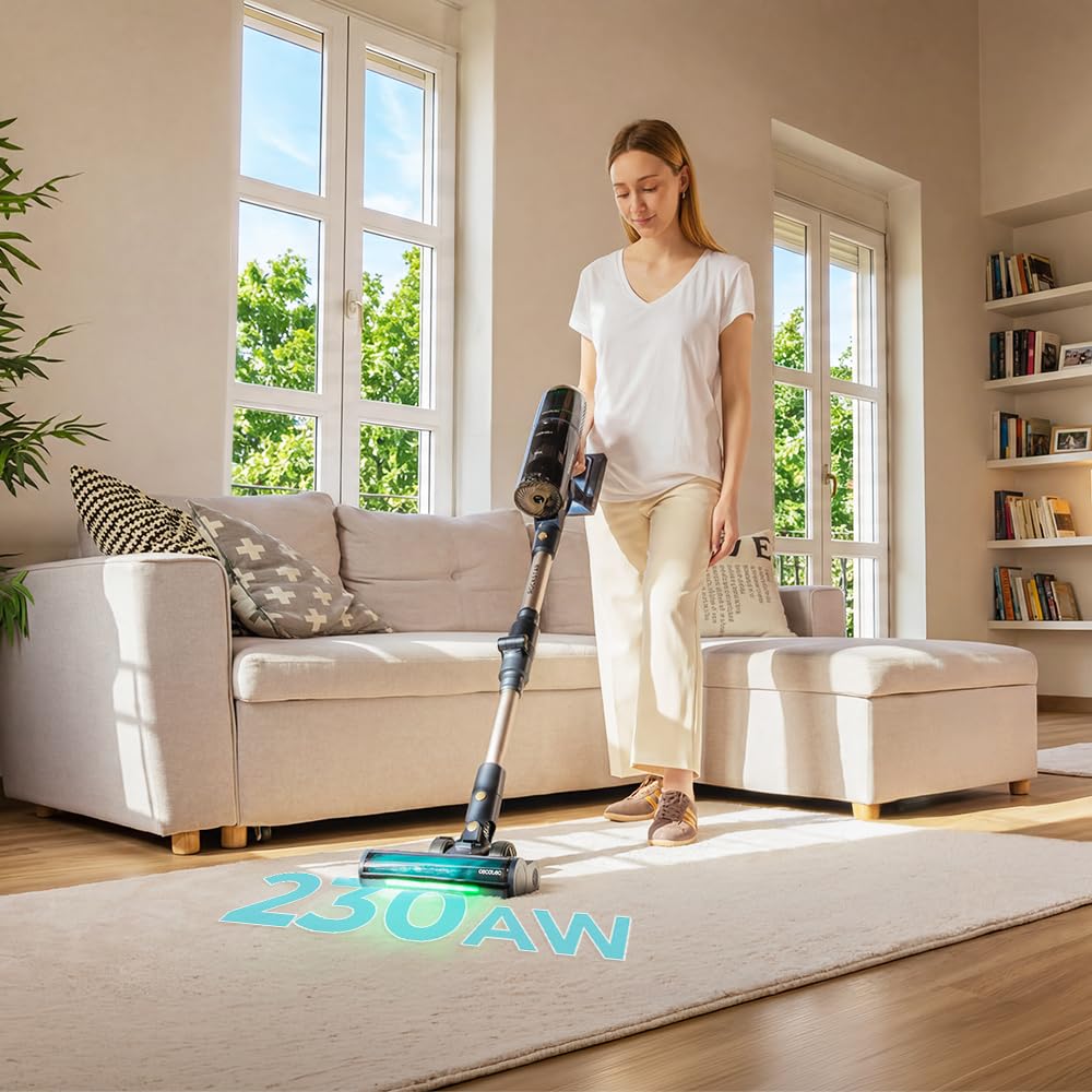 Cecotec Aspiradora Escoba sin Cable Conga Rockstar RS90 Pet Flex Detect. 650W, Succión 230AW y 30kPa, Cepillo Antienredos Hairless XXL, Autonomía 90mins, Luz LED Verde, Tubo Flexible, Cepillo Animales