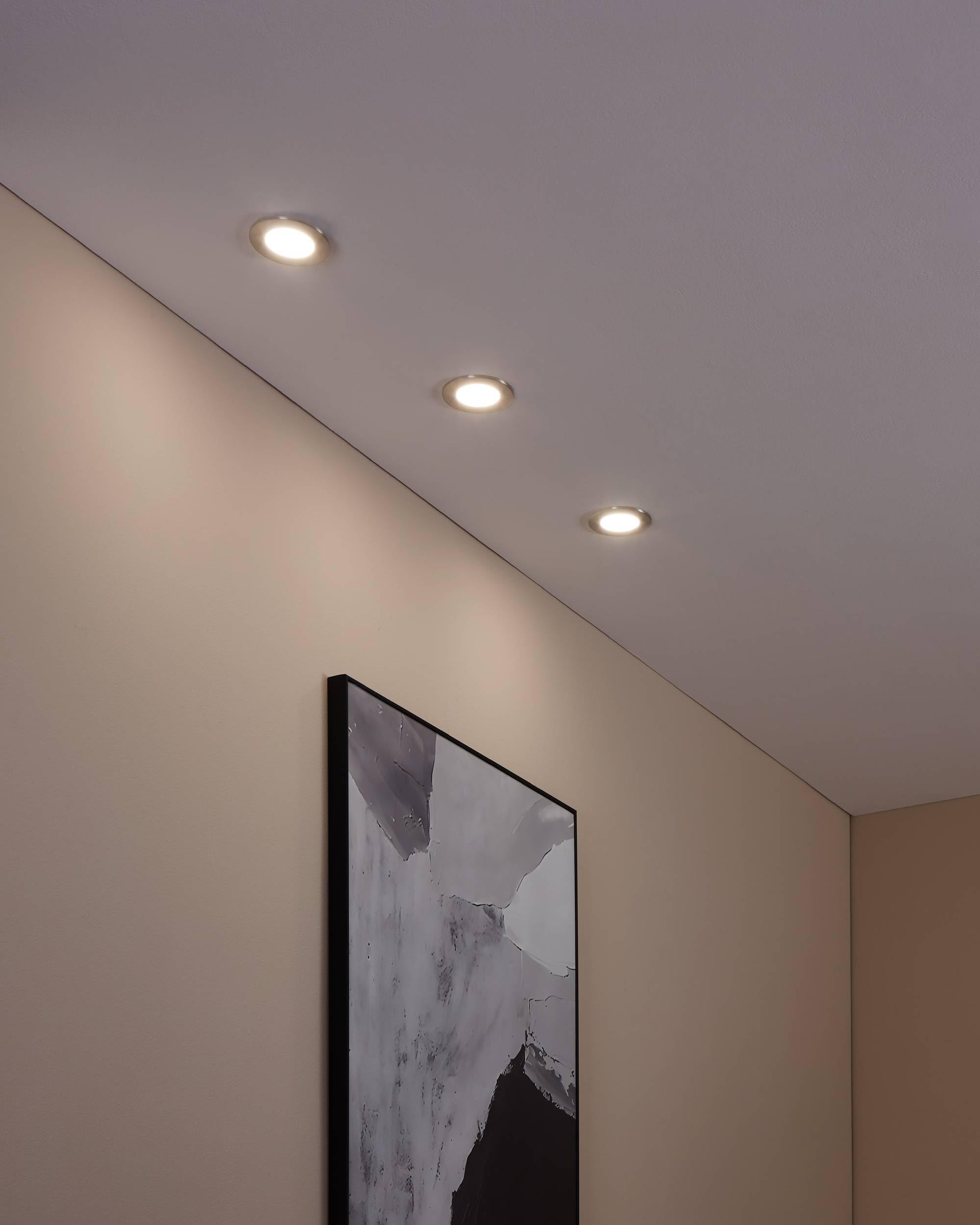 EGLO connect.z Smart-Home 3er-Set LED Bad-Einbaustrahler Fueva-Z, Ø 85 mm, ZigBee, App und Sprachsteuerung Alexa, warmweiß-kaltweiß, dimmbar, 3 Metall Einbauspots nickel-matt, IP44