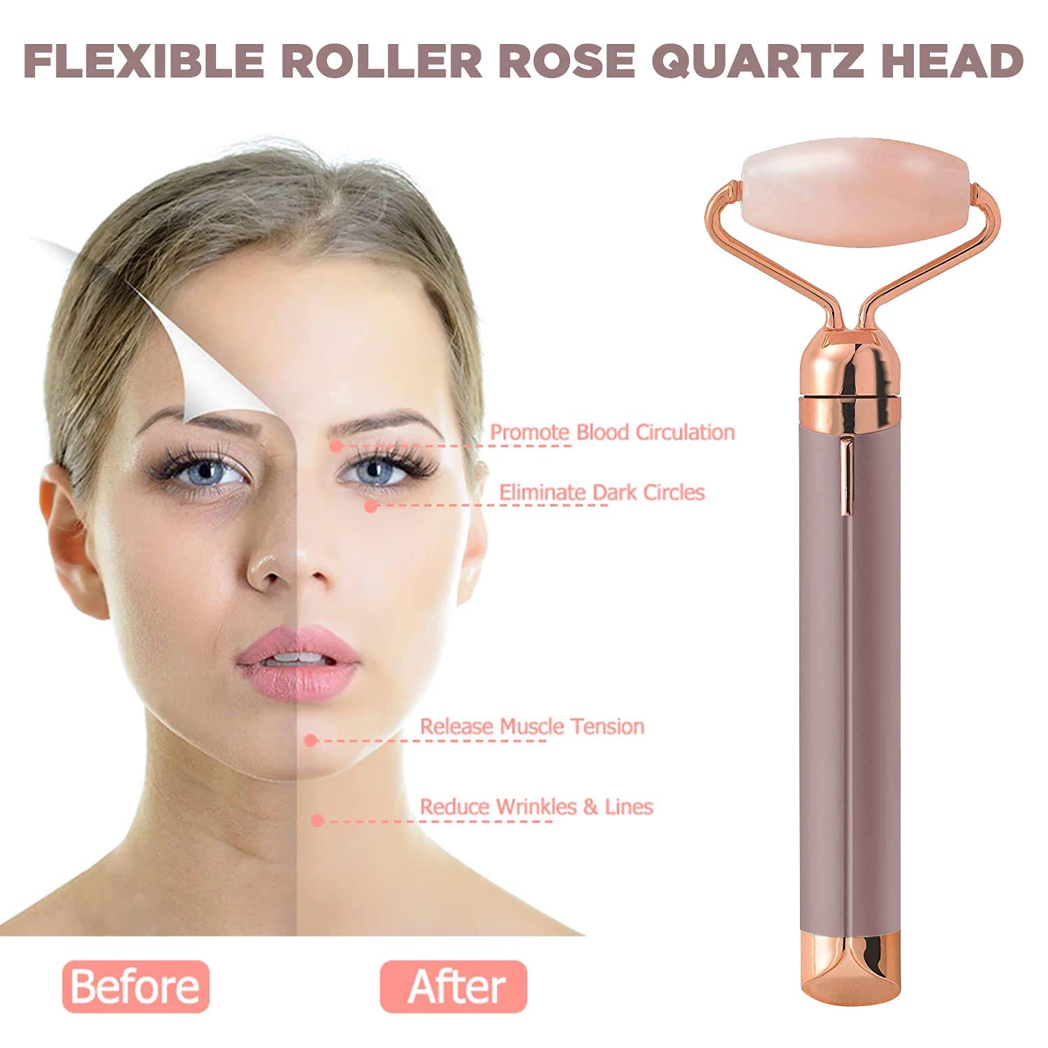 ORILEY 2 in 1 Rose Quartz Jade Roller Micro Vibrating Facial Roller Massager with Extra Eye Stone Handheld Electric Flawless Beauty Bar Skin Care Tool for Face Lift Anti-Wrinkles, Anti-Aging - Image 6 thumbnail
