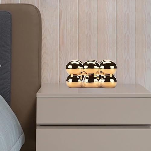 Miniatura 6 de NYMYHE Caja de pañuelos de cerámica galvanizada para baño, aparador, sala de estar, comedor, decoración moderna del hogar de oro TQGJNY49