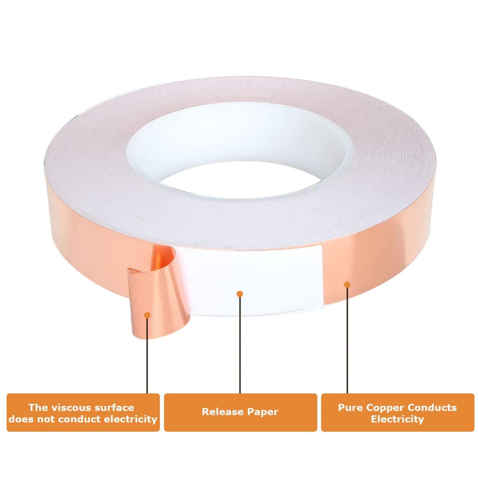 Kupferband Kupferfolie, Selbstklebendes Abschirmband aus leitfähiger Kupferfolie, 0,1 mm dick, mehrere Größen, 30 m lang(0.1 Thick 8MM Wide*30 Meters)