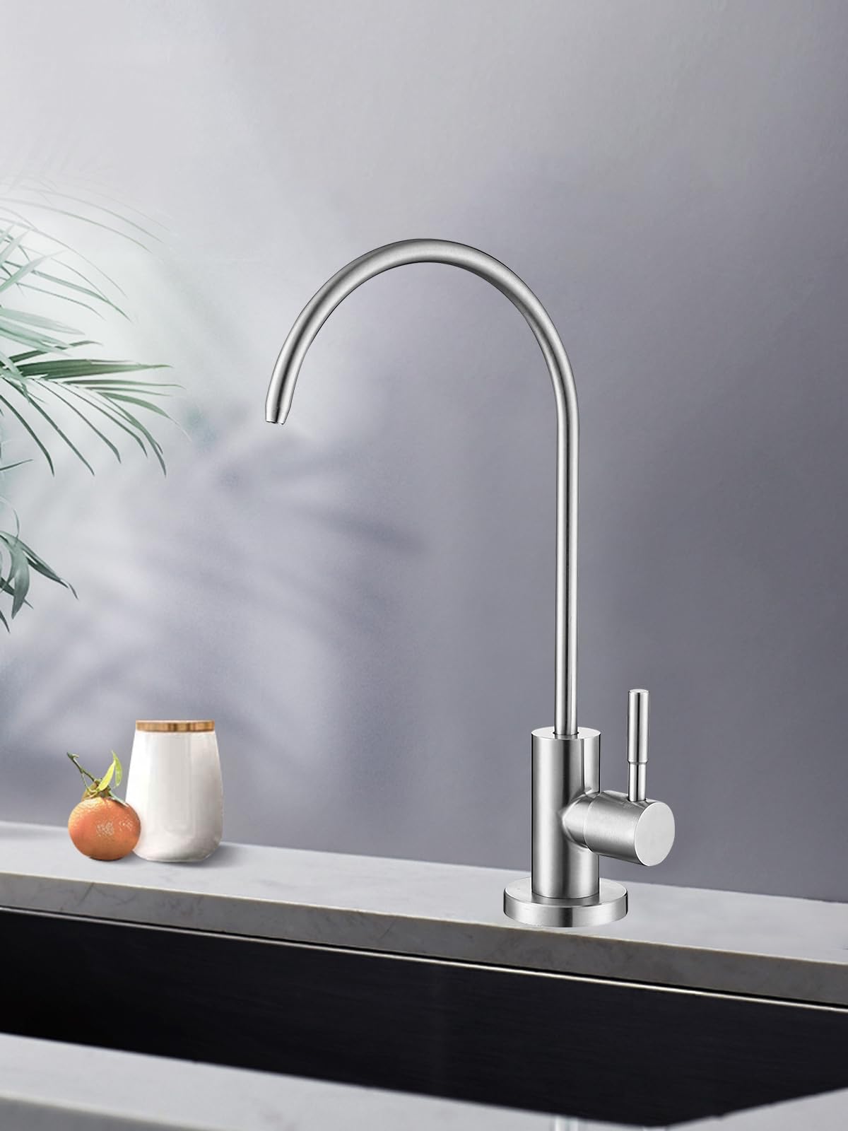 Robinet d'eau potable, facile à installer, robinet de filtre à eau pour évier, robinet à osmose inverse sans plomb pour évier de cuisine, bar, acier inoxydable SUS304 nickel brossé (taille L)
