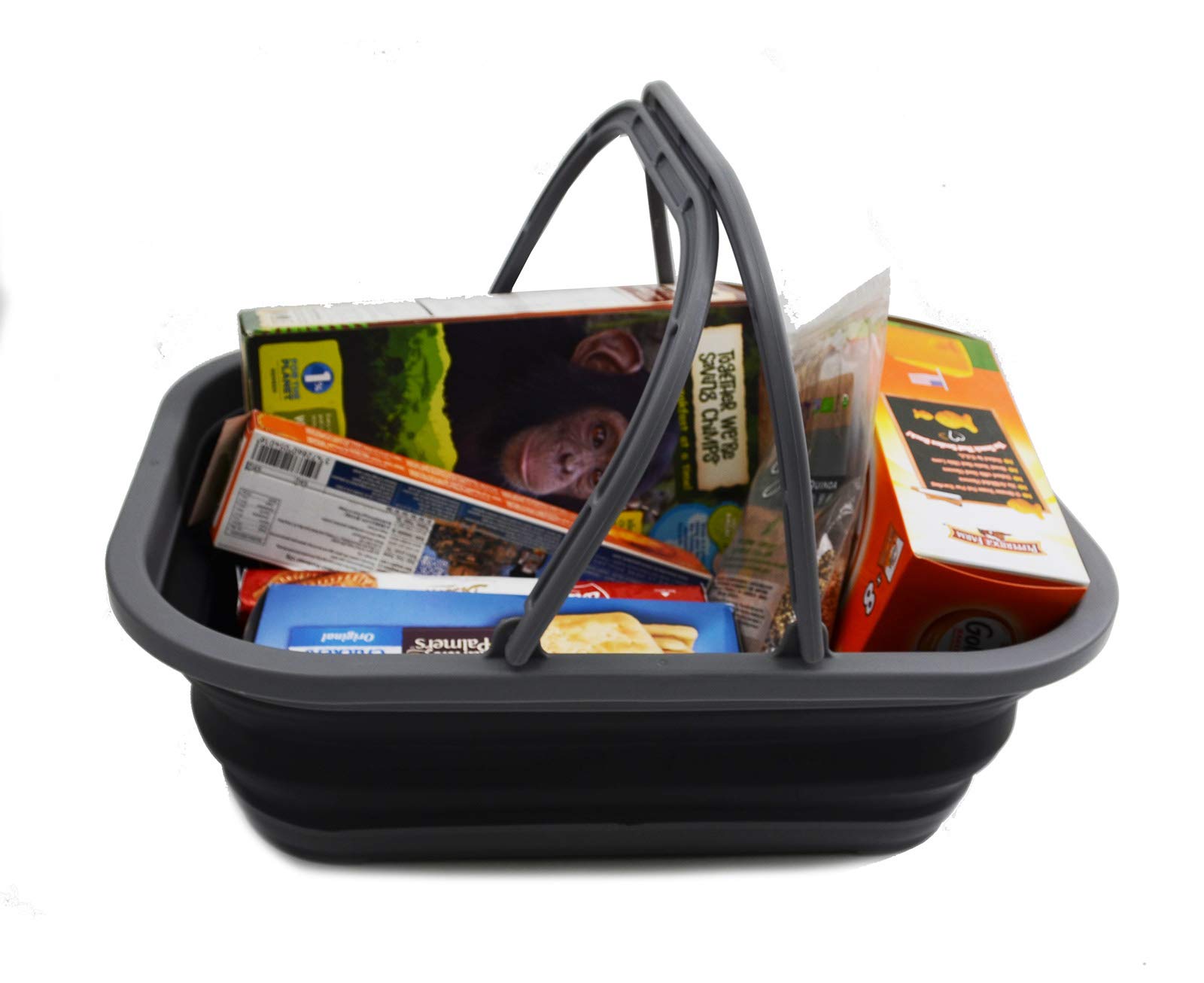 SAMMART 12 Litri Vasca pieghevole con maniglia, cestino portatile da picnic all'aperto/cratere - Borsa pieghevole - Contenitore salvaspazio (1, grigio/nero)