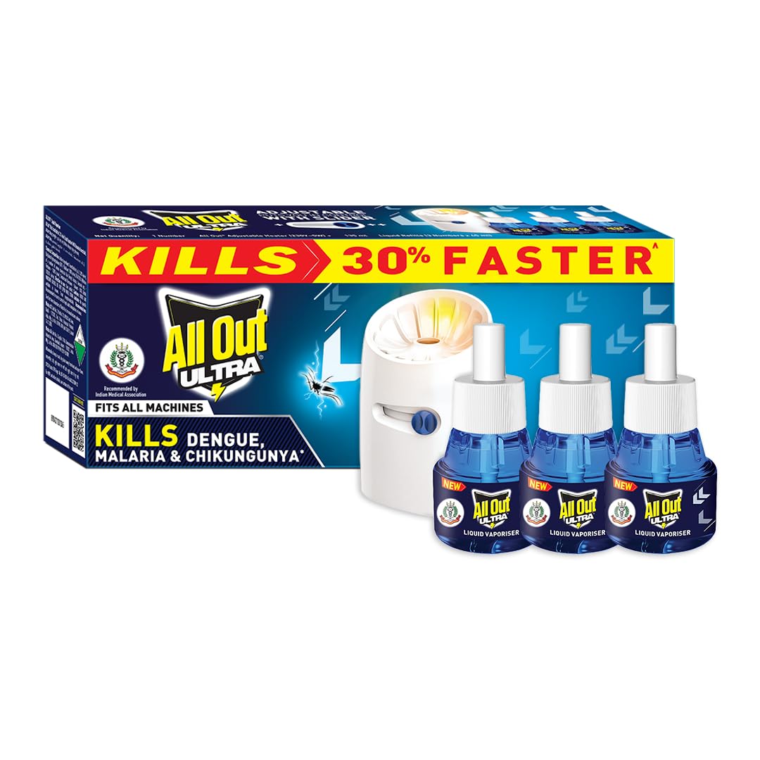 Ultra Liquid Vaporizer, Machine + 3 Refills (45ml each) | Kills Dengue, Malaria & Chikungunya Spreading Mosquitoes| India's Only Mosquito Killer Brand Recommended by Indian Medical Association