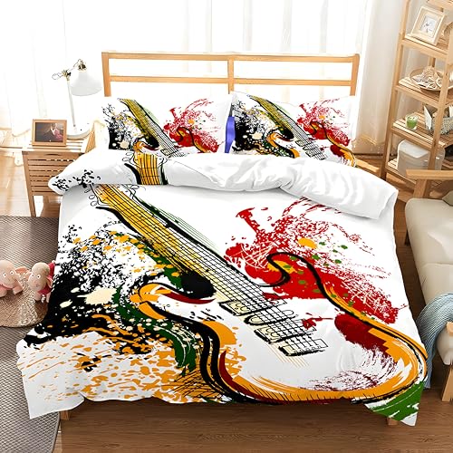 Qiwagu Bettwäsche 135x200 Coole Graffiti, Bettwäsche-Sets Gitarre aus Microfaser, Bettbezug 135 x 200 und 1 Kissenbezug 80x80 cm, Z12