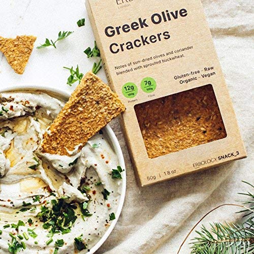 Erbology Organic Sprouted Buckwheat Crackers (12 x 1.8 oz Pack) Flavors: Tkemali, Garam Masala and Greek Olives