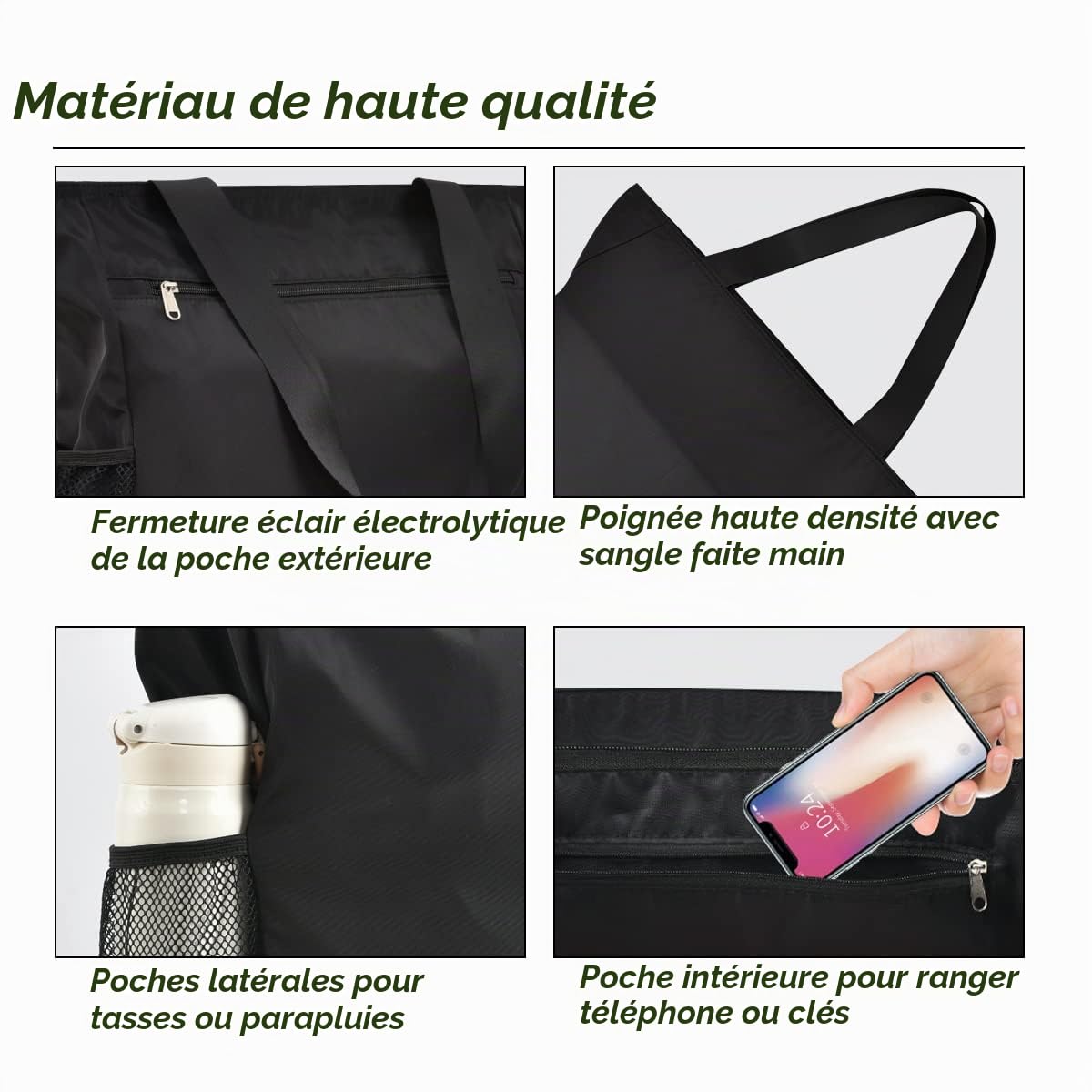 HOMESPON Grand sac fourre-tout de plage imperméable avec fermeture éclair et poches pour femme