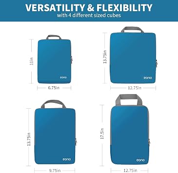 Eono Compression Packing Cubes, Luggage Organiser Set, Extensible Suitcase Organiser, Packing Organisers for Suitcases, Packing Cubes for Travel or Home Storage - Dark Blue, 4 Set