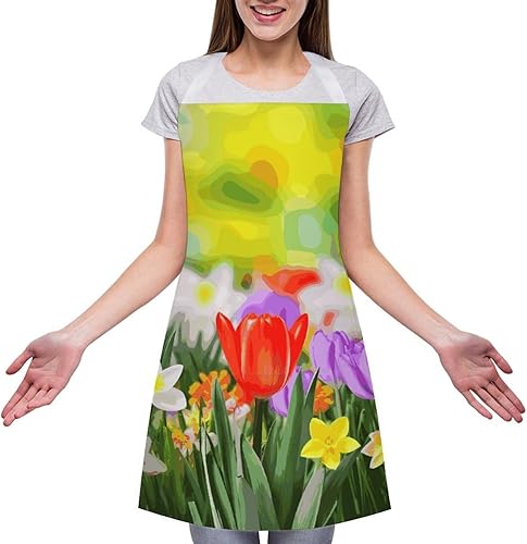 Miniatura 3 de MUSM Spring Flowers ApronClassic Vintage Funny with Pockets Aprons,Adjustable Bib Waterdrop Resistant for Kitchen Cooking Restaurant BBQ Painting