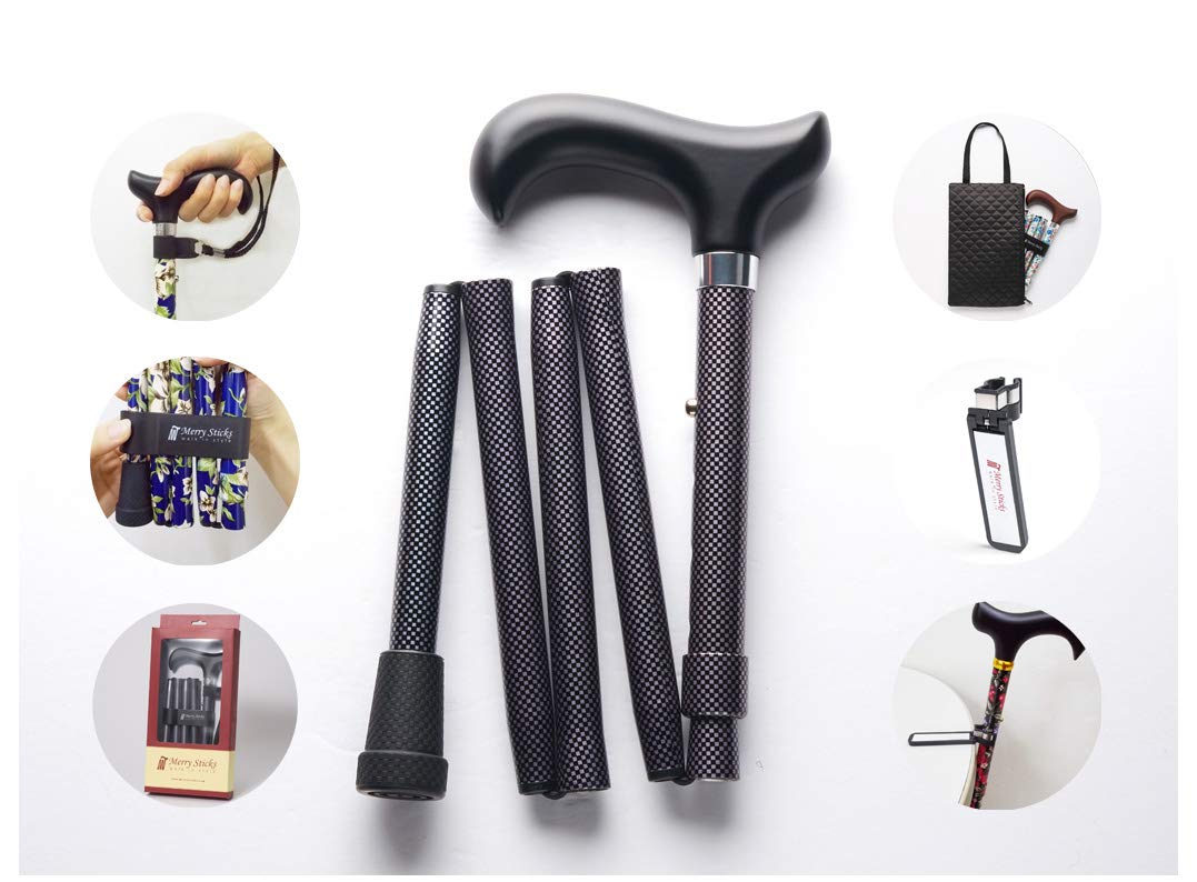 Merry Sticks Faltbarer Verstellbarer Designer Gehstock, Faltstock, Enthält eine praktische Stocktasche und EIN Intelligenter Reflektierender Stockhalter