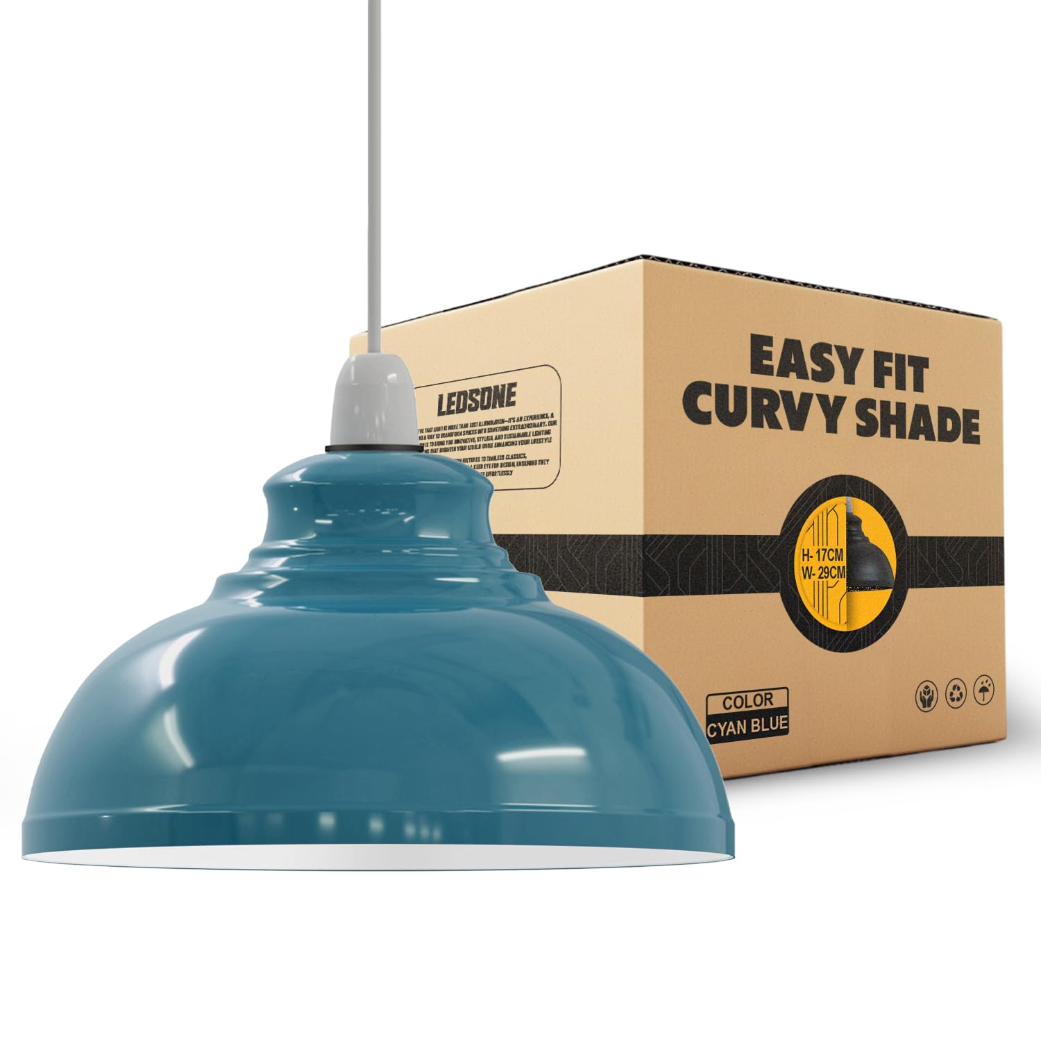 LEDSONE Retro Metal Cyan Blue Ceiling Lampshade 29cm Easy Fit Modern Hanging Pendant Lightshade for Bedroom Dining Room Hallway Office Industrial Kitchen Restaurant Bar