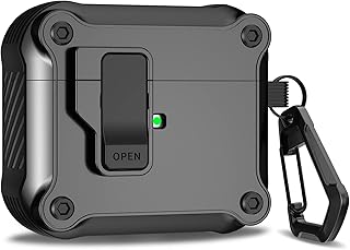 Airpods 3rd Generation Case with Secure Lock Clip, Full Body Shockproof Hard Shell Protective, AirPods 3 Case Compatible with Apple AirPod 3rd Gen 2021 [Front LED Visible] - Black