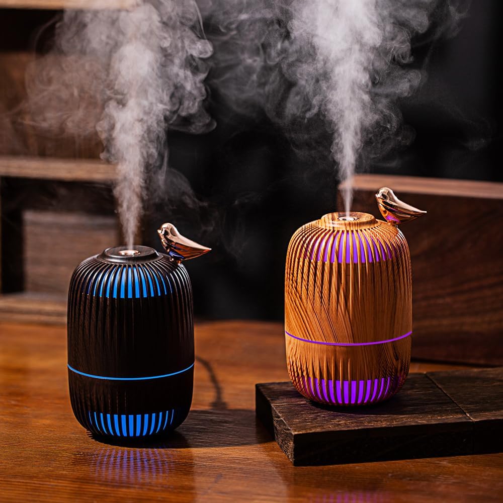 Cute Cool Mist Humidifier for Bedroom/Desk/Office, Small Personal Desktop Humidifier with 2 Mist Modes, 7 Color Lights with USB, Waterless Auto Shut-Off