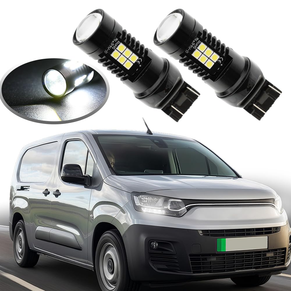 Żarówki LED DRL T20 W21/5W do jazdy dziennej Fi.at Doblo, Fi.at E-Doblo, Citr.oen Berlingo III, Op.el Combo E, Peug.eot Rifter 2018-2025 7443 3030 SMD Canbus światło dzienne, pozycyjne światło