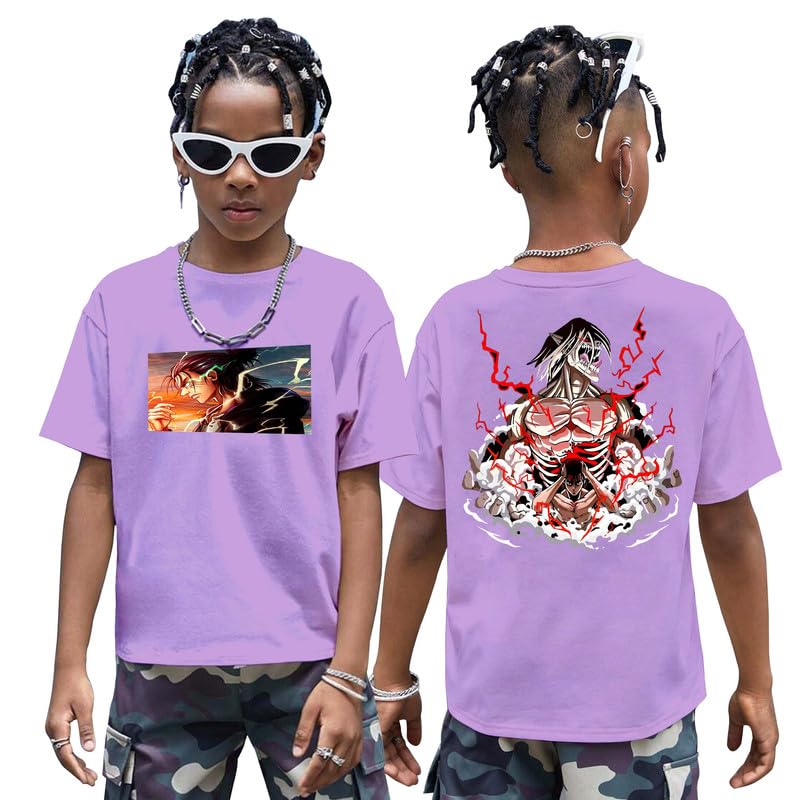 LOCAVESTIRAnime Tshirt for Boys Onepiece Luffy Gear 4 Gear 5 Zoro Sanji Half Sleeve Regular Lavender Anime T-Shirt for Kids