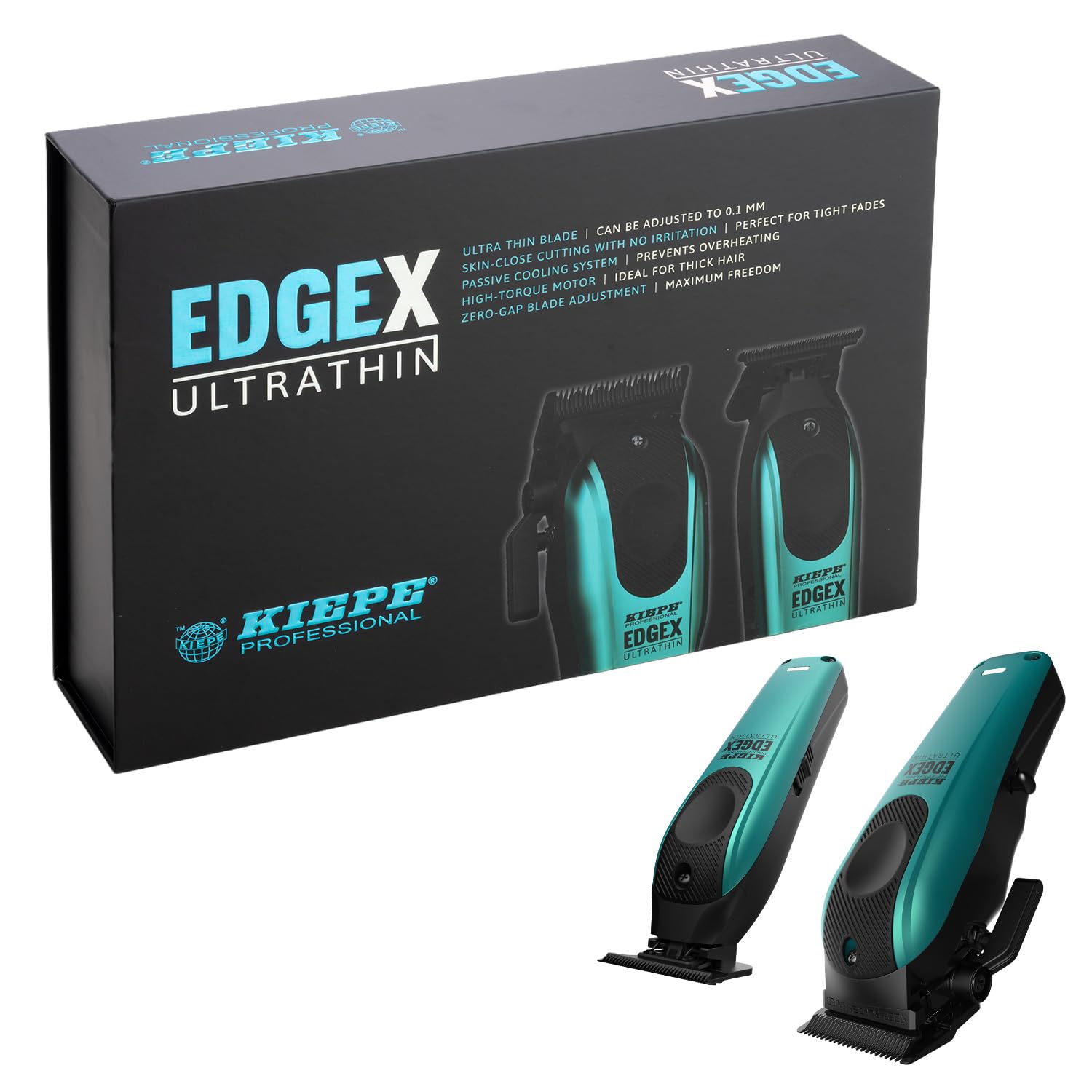 Kiepe EDGEX Professionelle Haarschneidemaschine Herren Profi Set – Kabelloser Friseur Haarschneider mit Zero Gap T-Blade Trimmer – Barber Haar & Bartschneider – Türkis