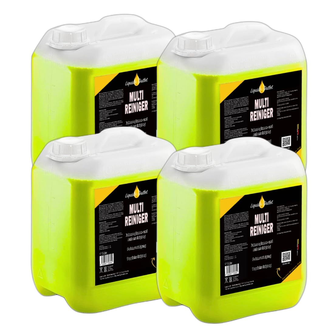 Liquid Outlet Multireiniger 4x 5L – Polsterreiniger Auto & Teppichreiniger – Kunststoffreiniger, Fleckenentferner & Autoinnenreiniger – Für Nasssauger & Blowguns geeignet – Made in Germany