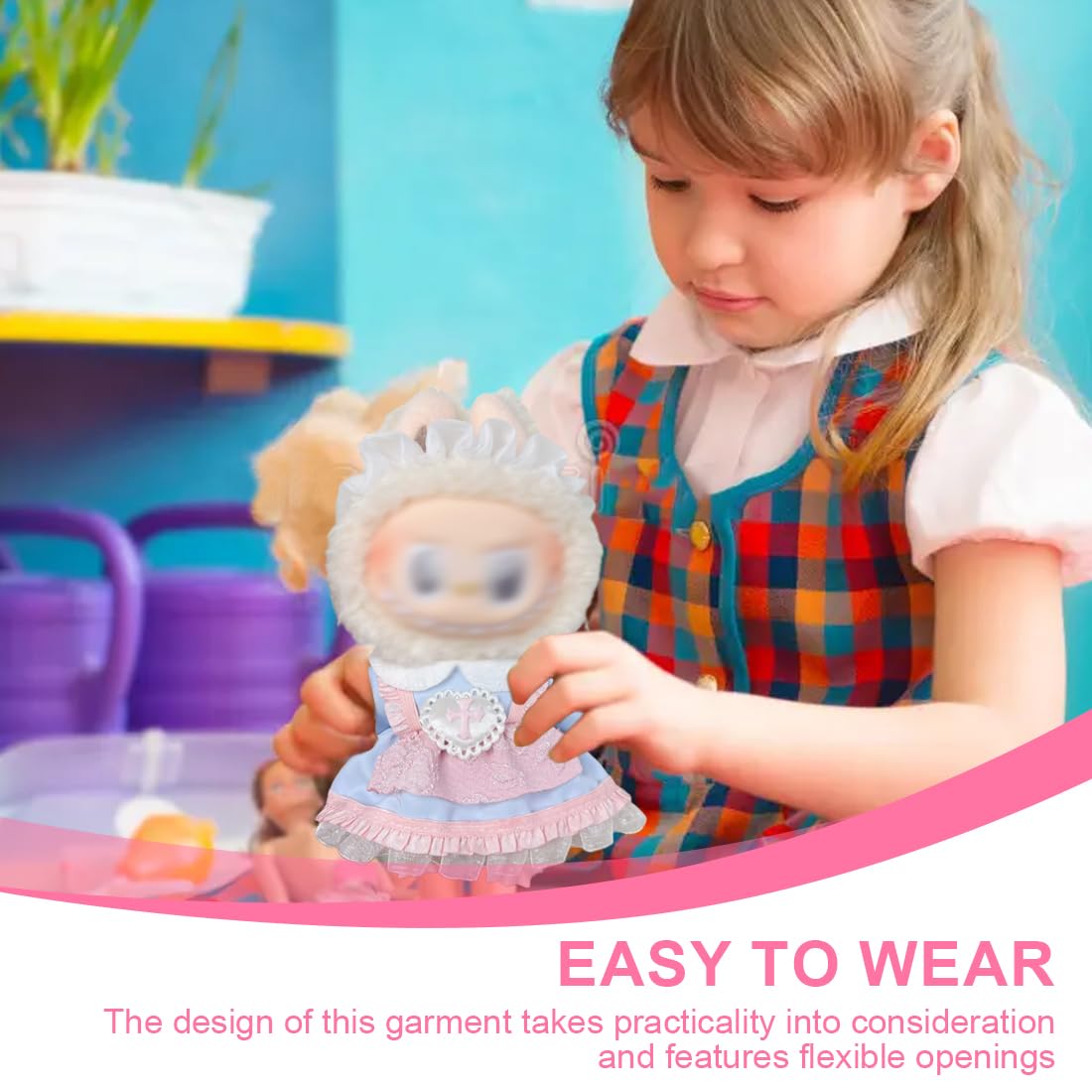 Labubu Puppenkleidung Für 17cm Puppen - Rosa Spitzenkleid Set Mit Stirnband