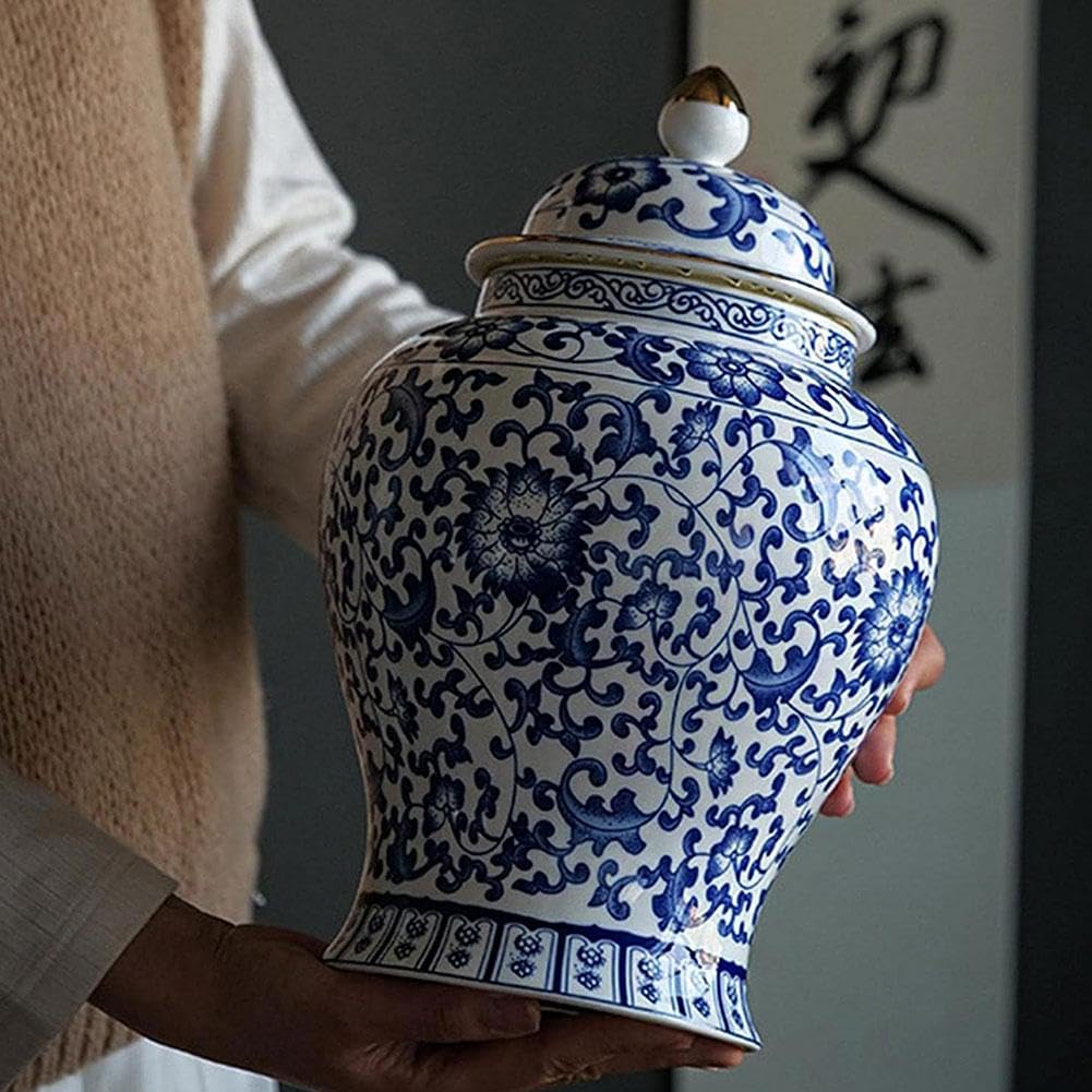 Ingwergläser Porzellan Tee Aufbewahrung Dekorative Keramikdose mit Deckel Chinoiserie Stil Dekor Blau Weiß Vase für Wohnzimmer Schlafzimmer