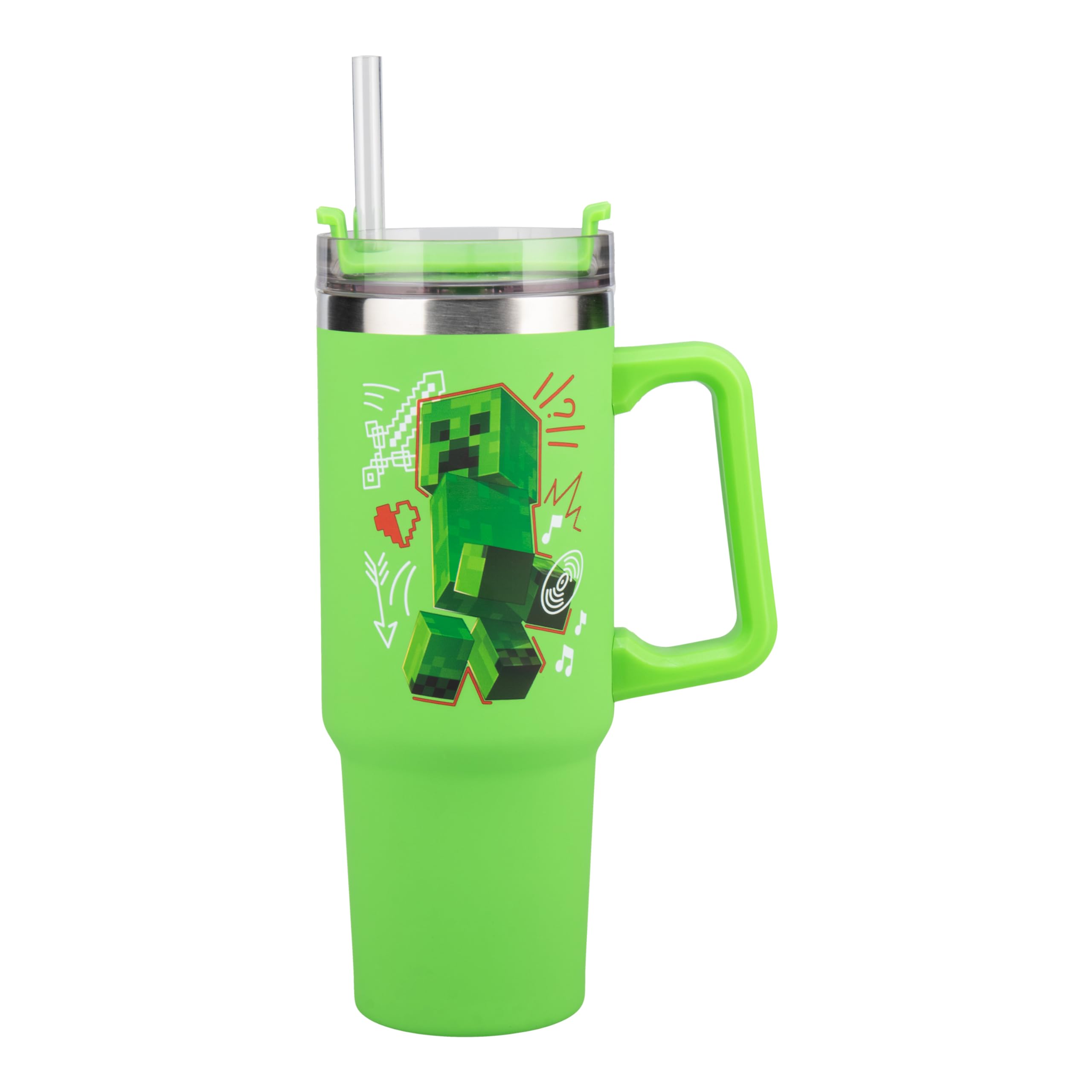 Gobelet Isotherme Minecraft 600 Ml - Licencié Officiel, Garde Chaud/Froid, Paille Incluse (Bleu)