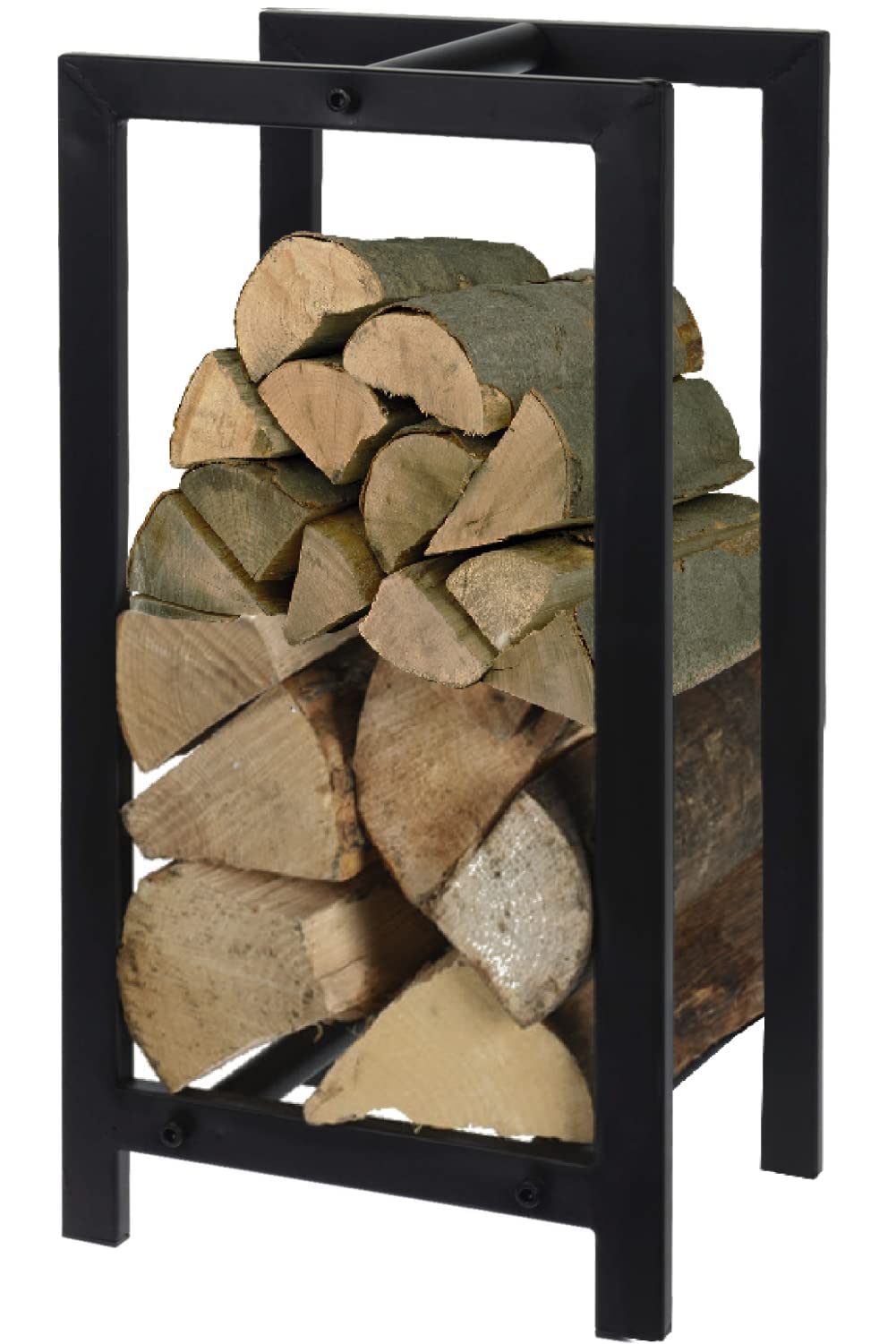 Idooka Black Large Rectangular Log Storage Firewood Industrial Finish Stylish Metal Finish Firewood Storage Rack Shelf Holder Ventilation For Wood Height 59Cm Solid Indoor Outdoor Usage