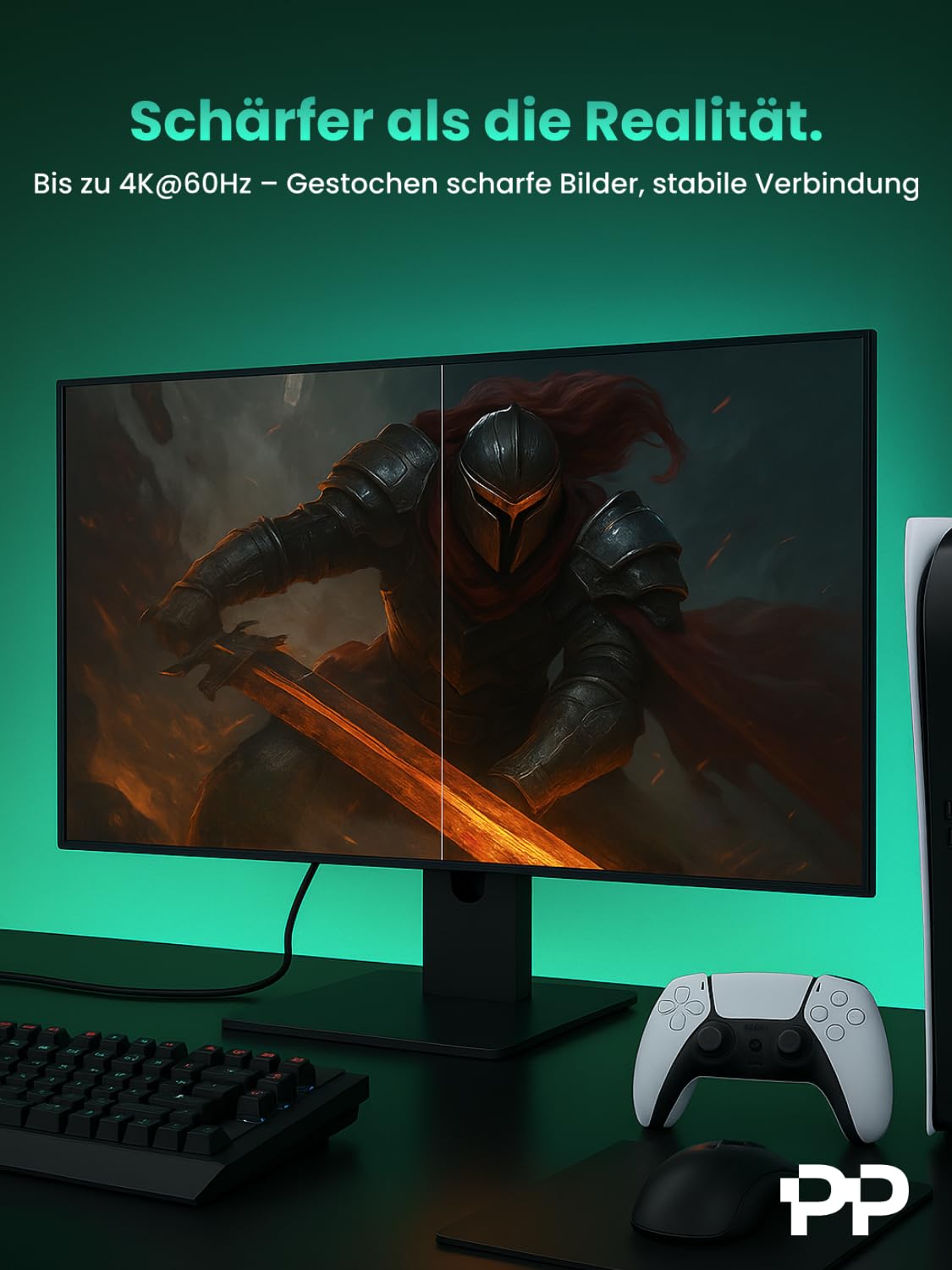 ProfiPatch HDMI Kabel 4K Glasfaserkabel 60Hz UHD 50m High Speed mit Ethernet grau Goldkontakt Textil für Monitore, Fernseher, Konsolen
