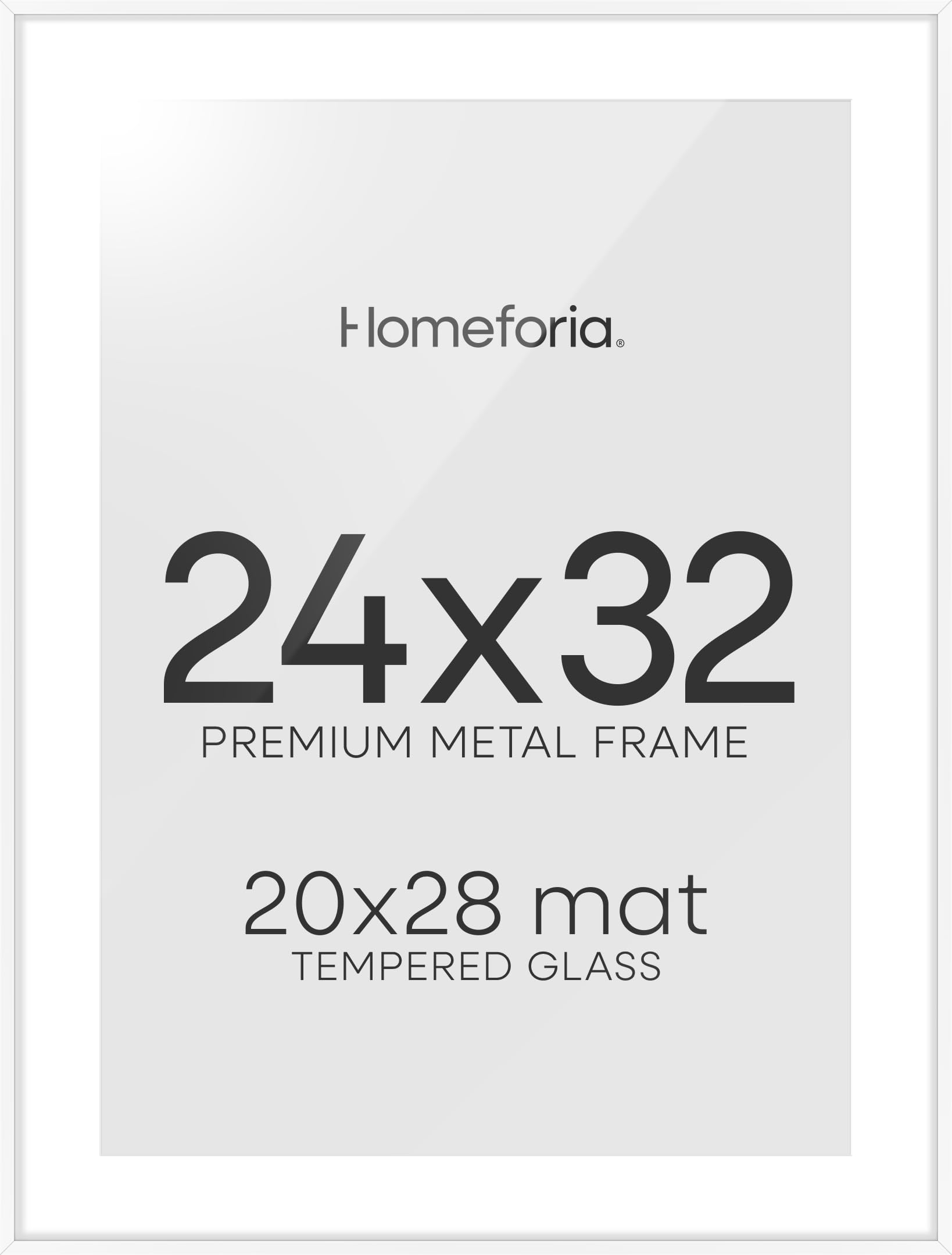 Homeforia 24x32 Poster Frame White, High End Metal 24 x 32 Large Picture Frames with Mat 20 x 28 for Photo, 24x32 Thin Frame Matted to 20x28 inch Print, 32x24 Frame, Tempered Glass, Wall Kit, Set of 2