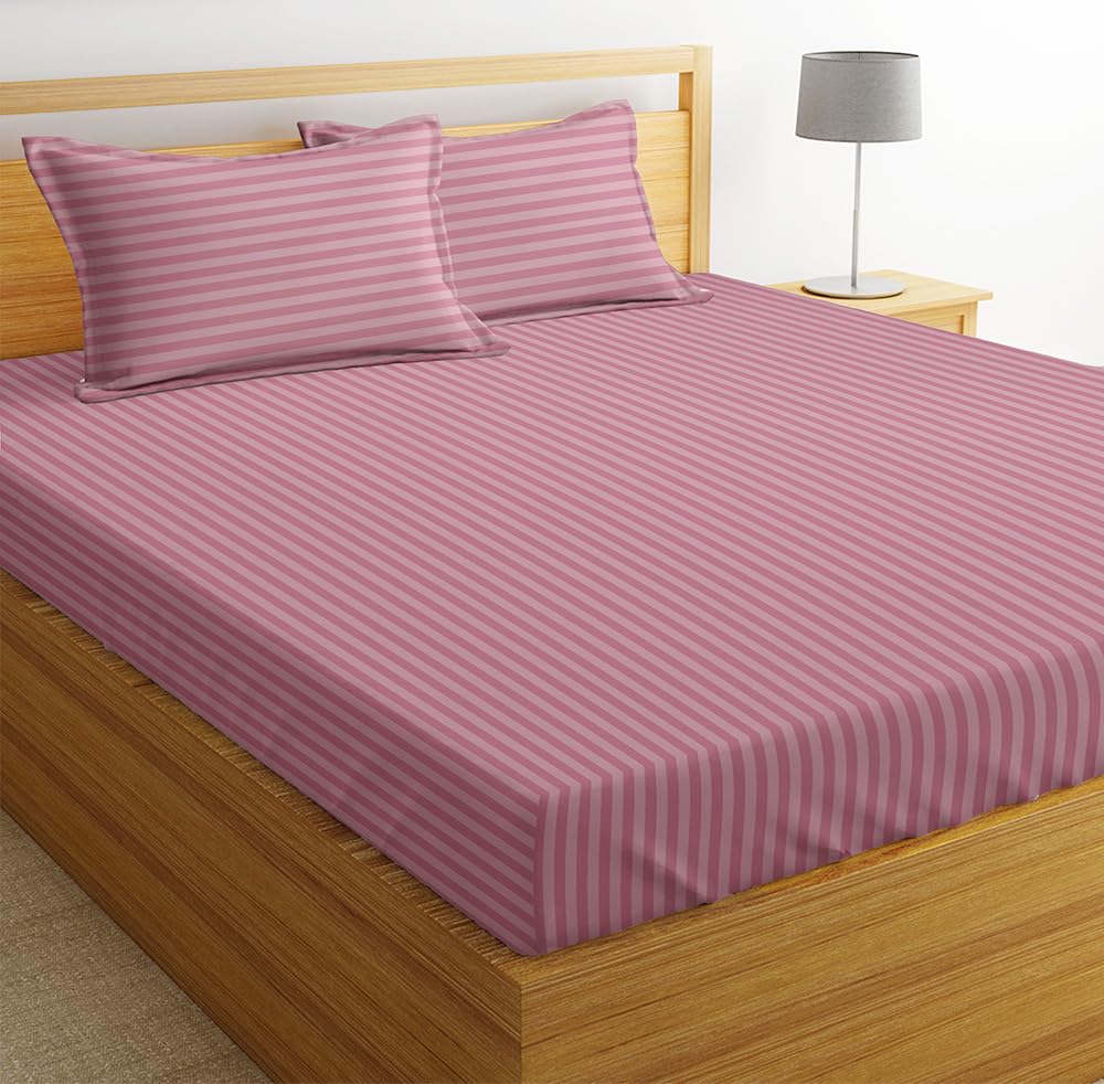 Bsb Home Premium Cotton Solid/Stripe King Bedsheet with 2 King Size Pillow Covers | Double Bed with 210 Tc Pure Cotton | Size - King Size 90X100 Inches - Onion - Multicolor (B0BYVHD5MN) Amazon Price History, Amazon Price Tracker